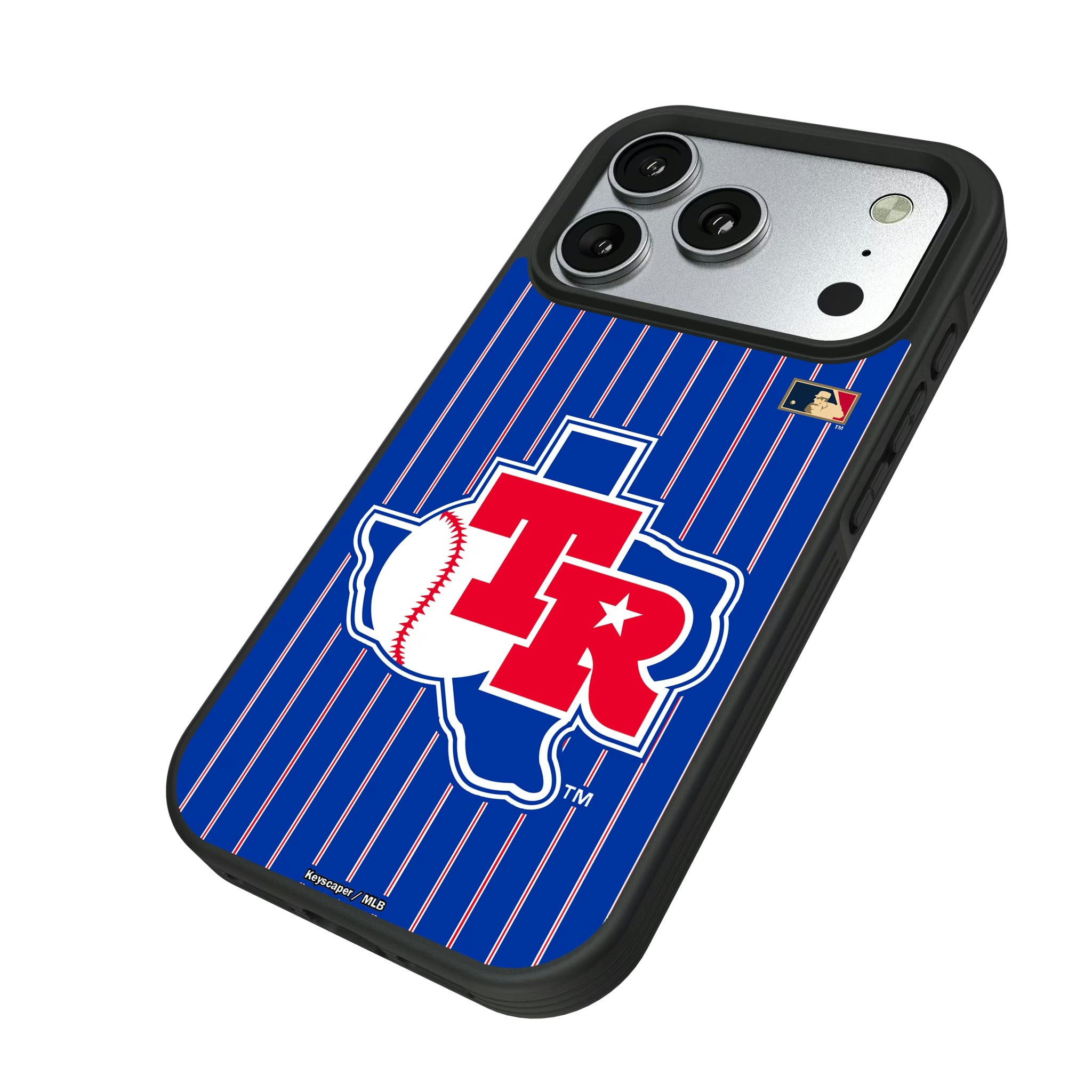 Texas Rangers 1981-1983 - Cooperstown Collection Pinstripe iPhone Bump Phone Case for Apple iPhone - Isometric View#Device_iPhone 17 Pro