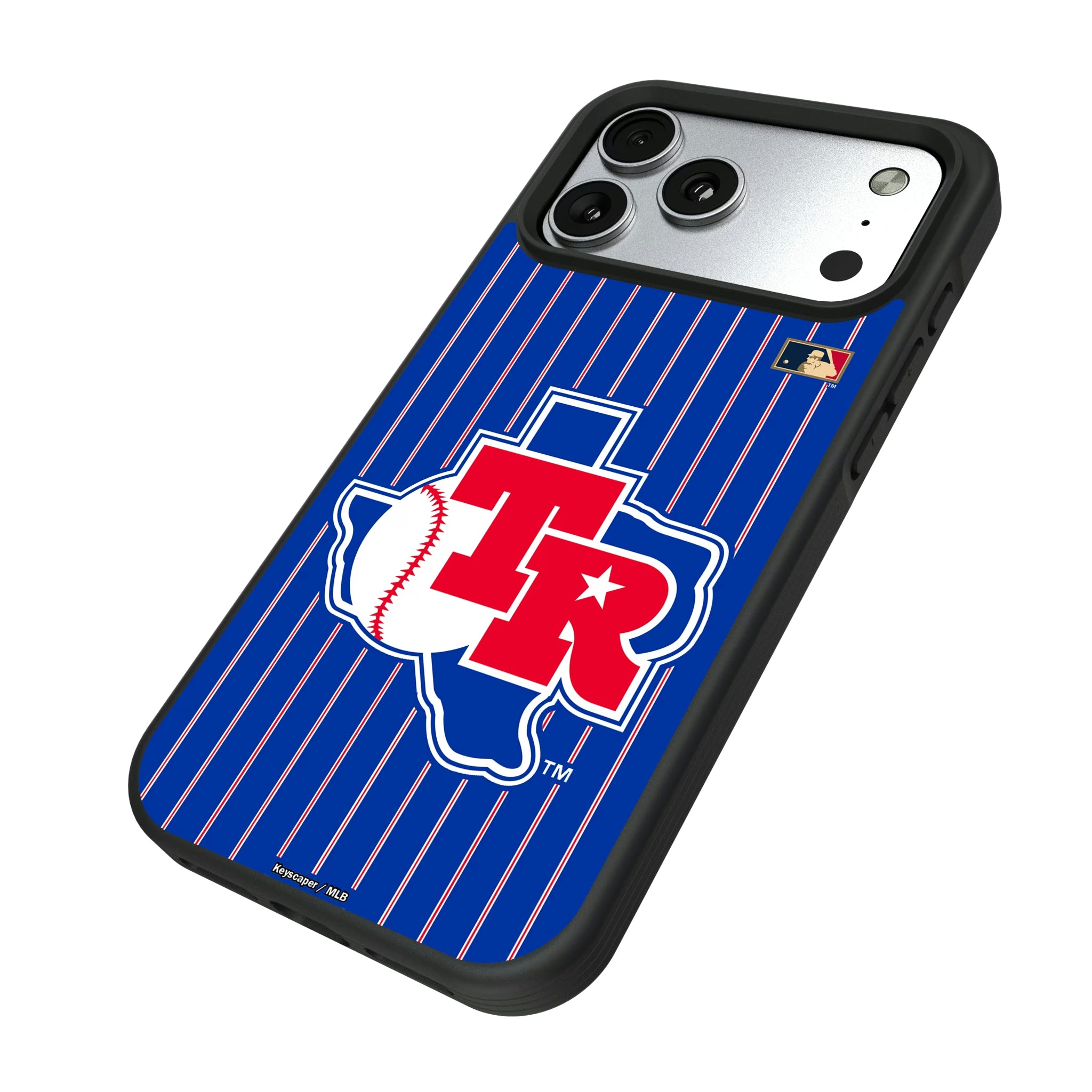Texas Rangers 1981-1983 - Cooperstown Collection Pinstripe iPhone Bump Phone Case for Apple iPhone - Isometric View#Device_iPhone 17 Pro Max