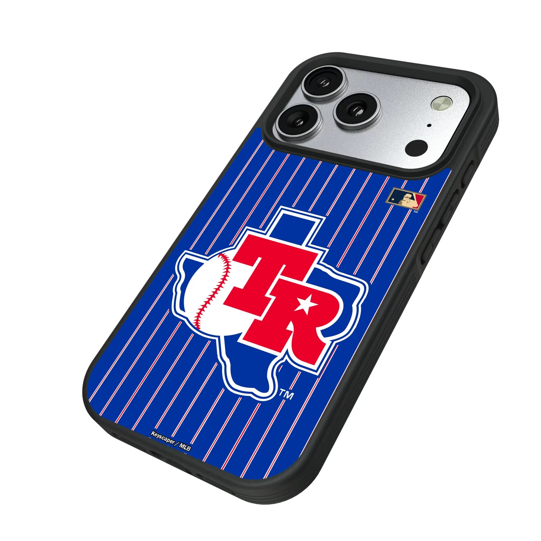 Texas Rangers 1981-1983 - Cooperstown Collection Pinstripe iPhone Bump Phone Case for Apple iPhone - Isometric View#Device_iPhone 17 Pro