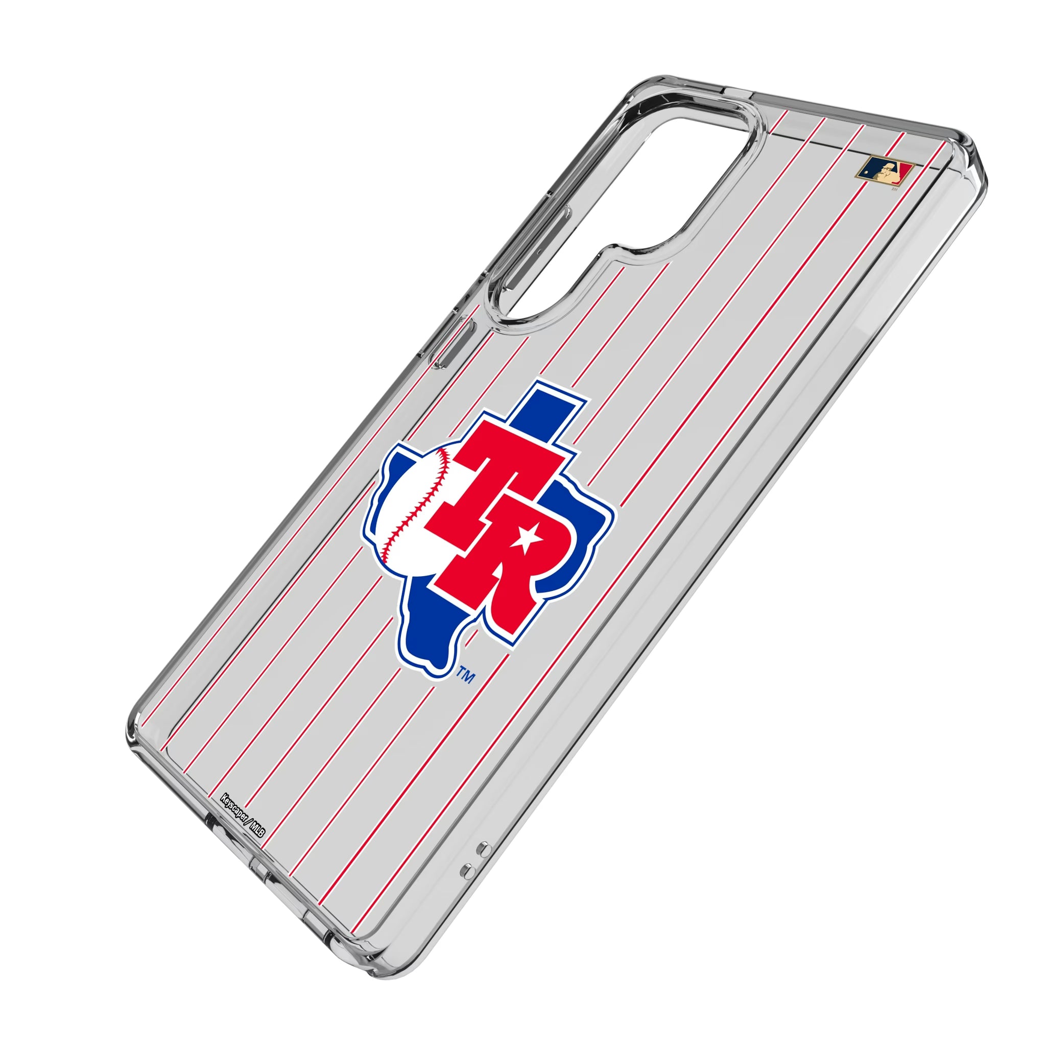 Texas Rangers 1981-1983 - Cooperstown Collection Pinstripe Galaxy Clear Phone Case for Samsung Galaxy - Isometric View