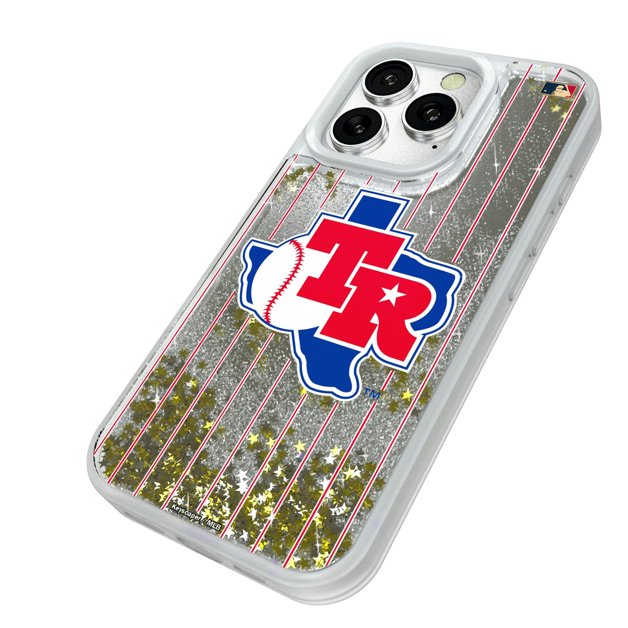 Texas Rangers 1981-1983 - Cooperstown Collection Pinstripe iPhone Glitter Phone Case for Apple iPhone - Isometric View#Device_iPhone 16 Pro
