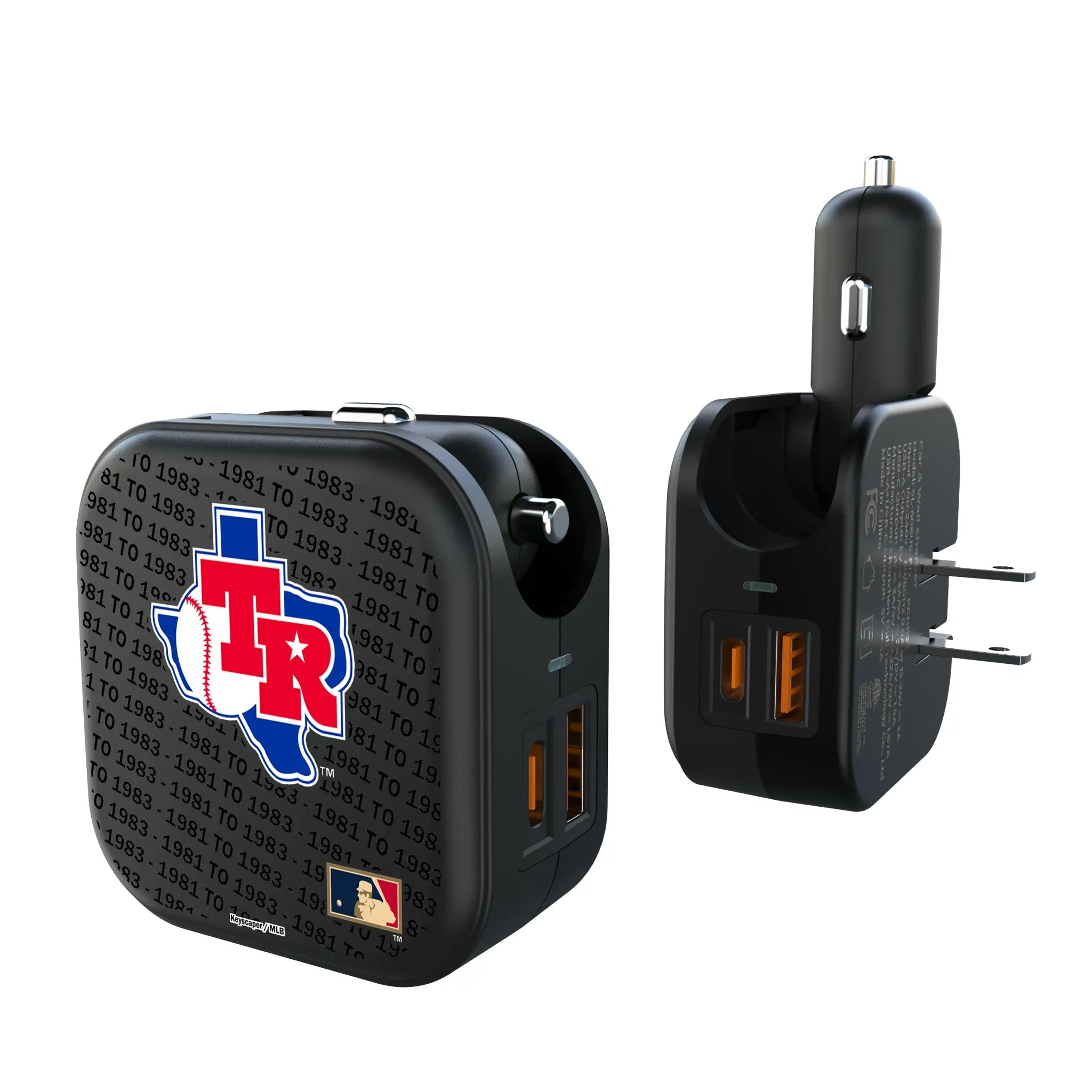 Texas Rangers 1981-1983 - Cooperstown Collection Text Backdrop 2 in 1 USB A/C Charger