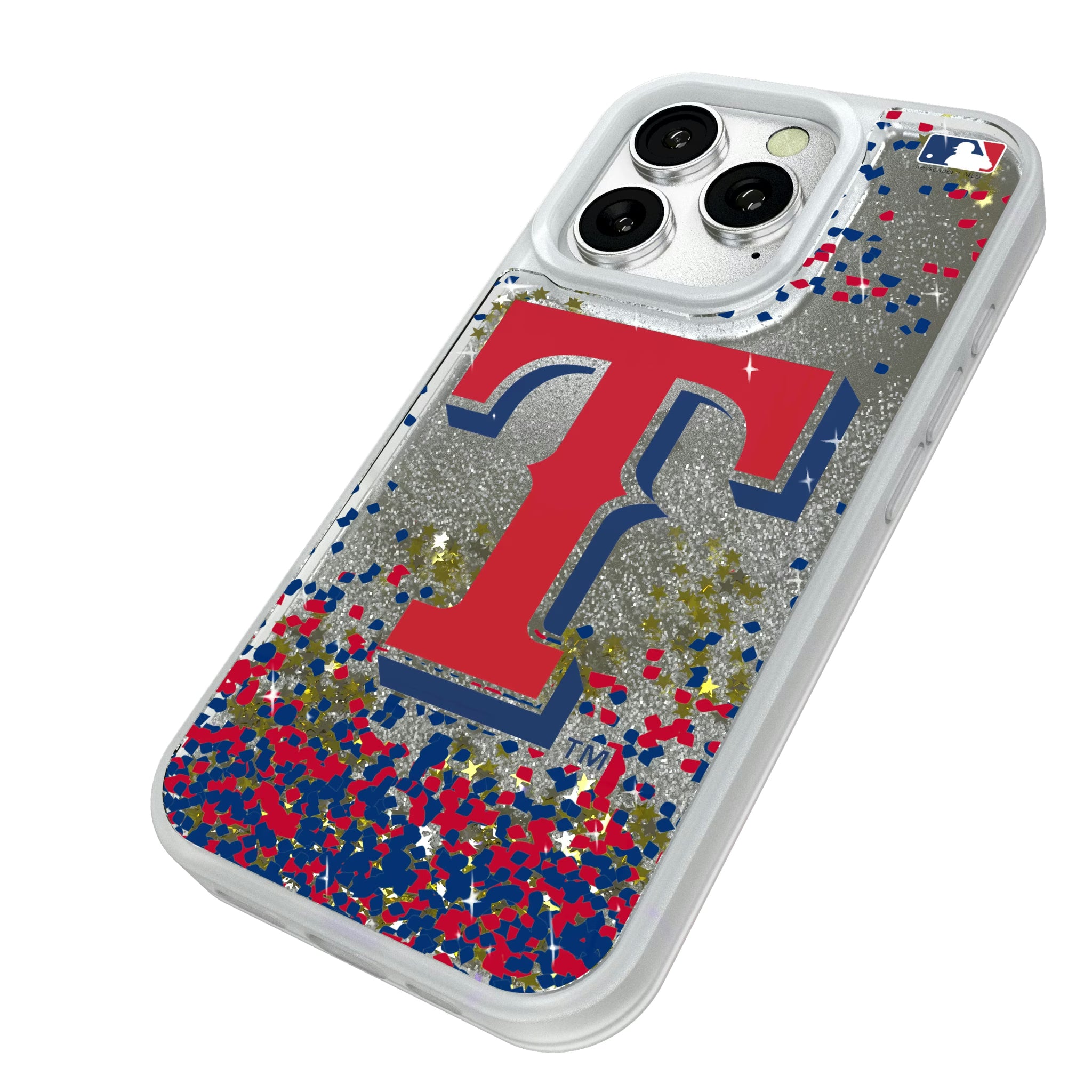 Texas Rangers Confetti iPhone Glitter Phone Case for Apple iPhone - Isometric View#Device_iPhone 16 Pro