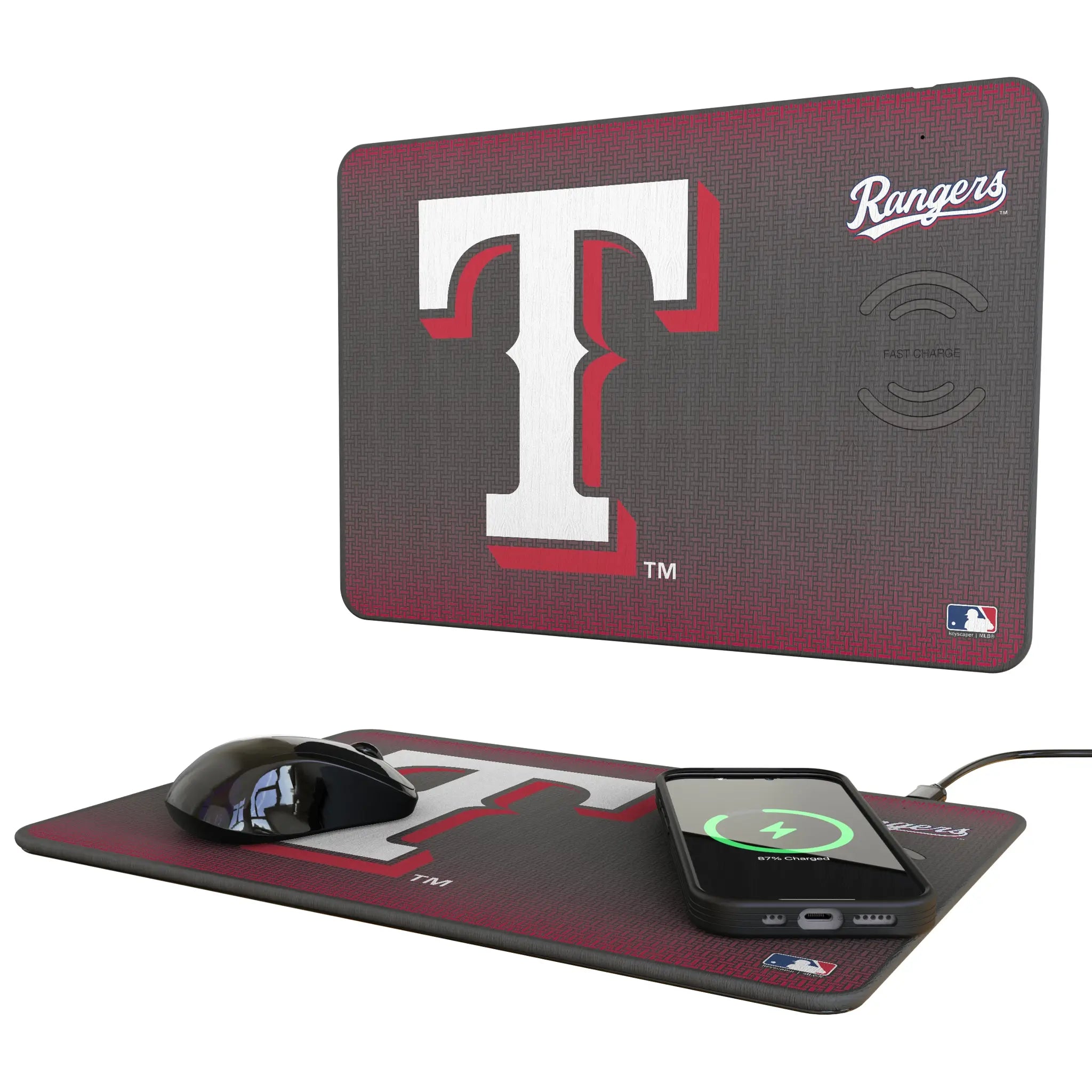Texas Rangers Linen 15-Watt Wireless Charger and Mouse Pad