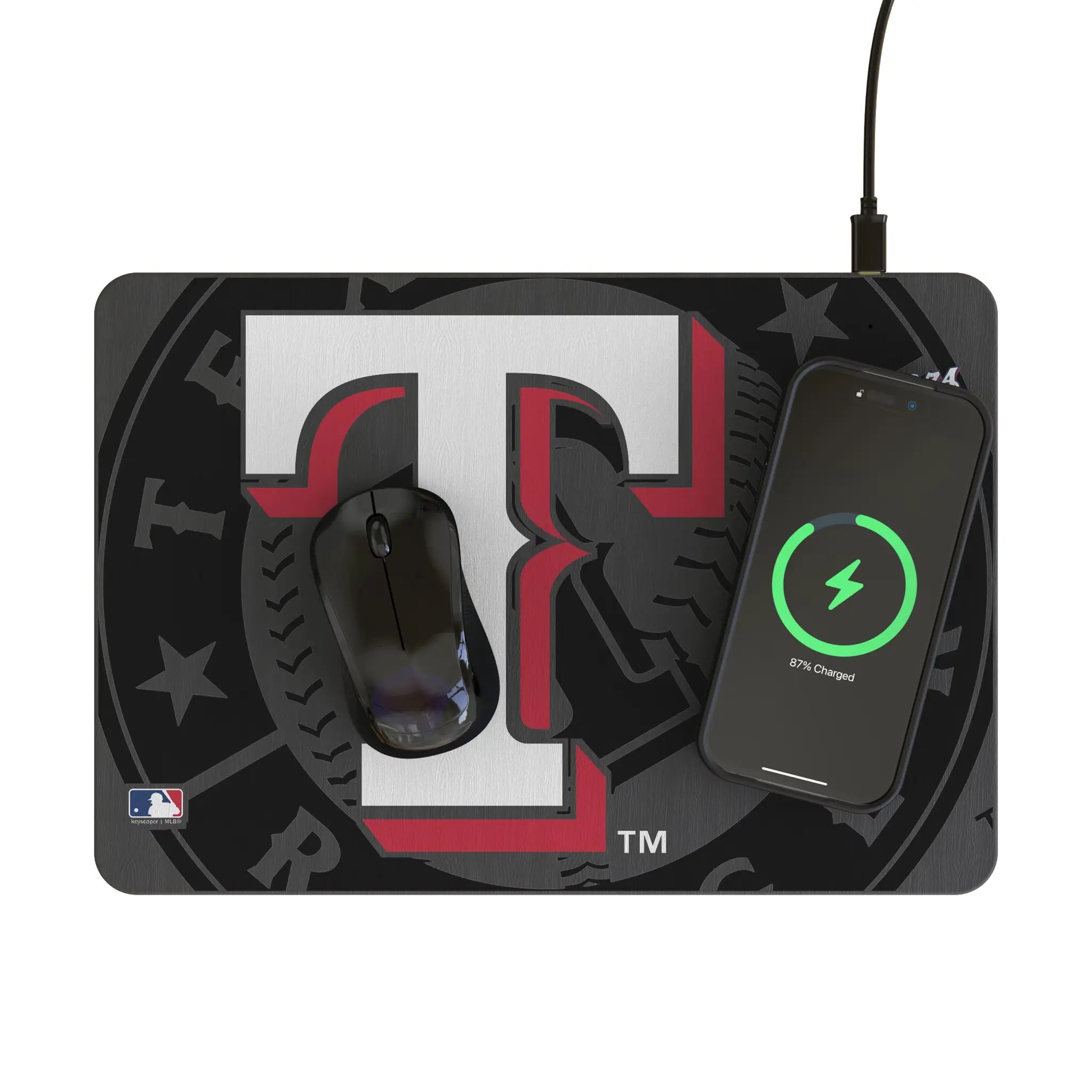 Texas Rangers Monocolor Tilt 15-Watt Wireless Charger and Mouse Pad - Lifestyle