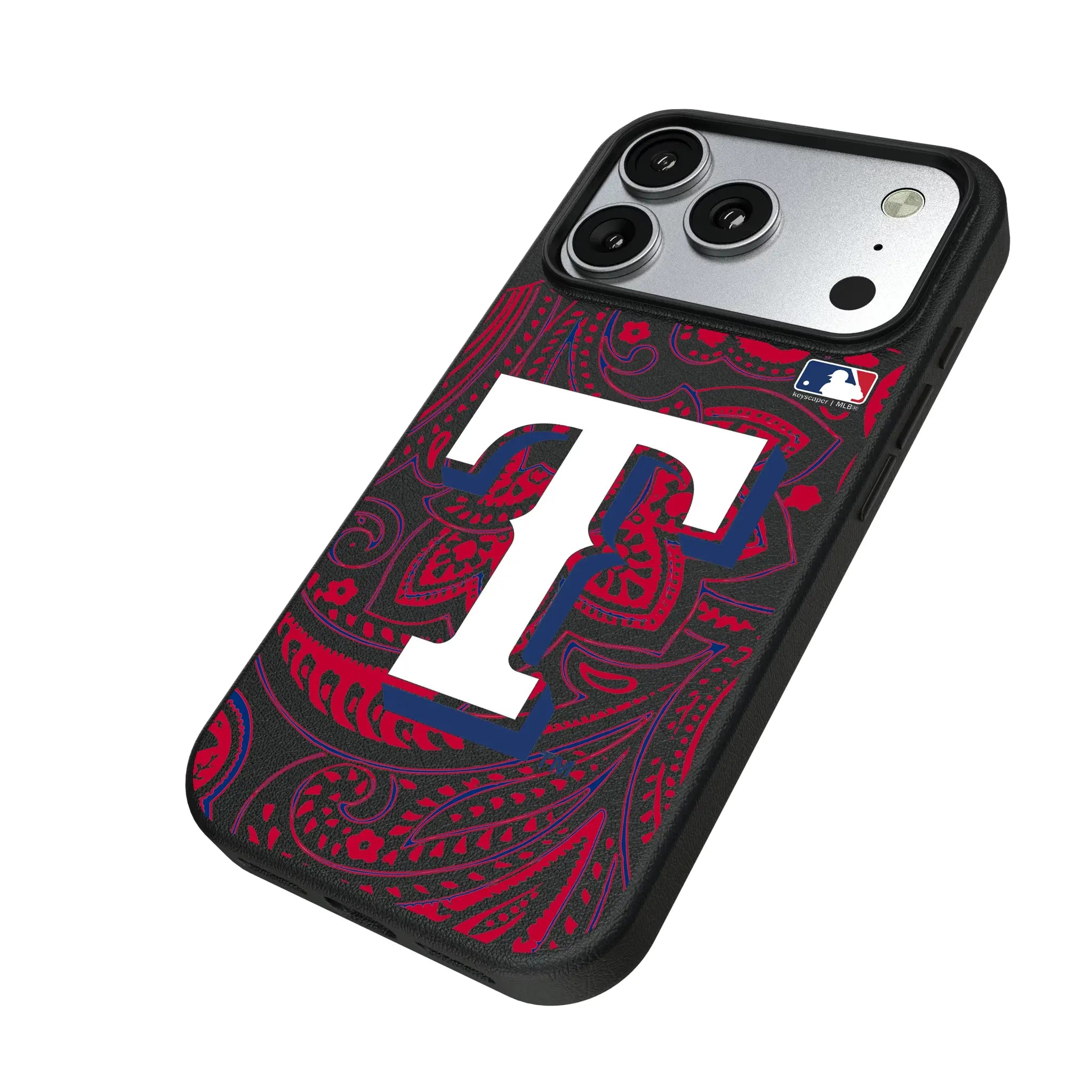 Texas Rangers Paisley iPhone MagSafe Compatible Phone Case for Apple iPhone - Isometric View#Device_iPhone 17 Pro