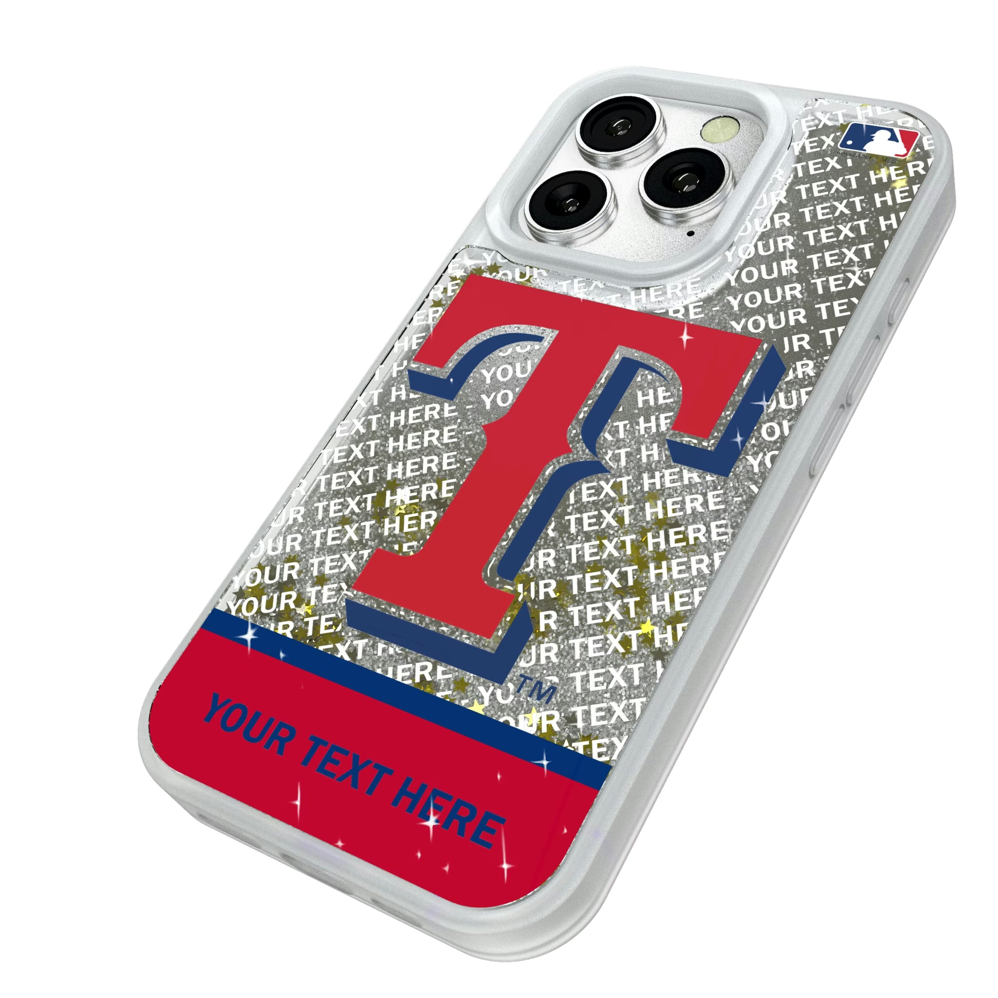 Texas Rangers Personalized EndZone Plus iPhone Glitter Phone Case for Apple iPhone - Isometric View#Device_iPhone 16 Pro