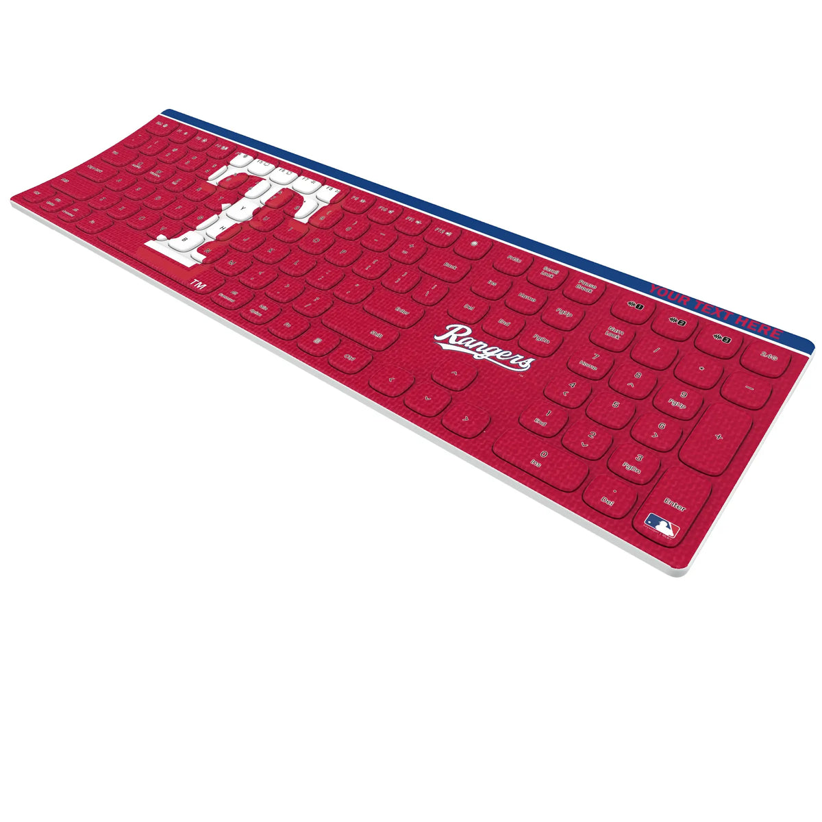 Texas Rangers Personalized Endzone Solid KKB605 Curved Wireless Keyboard - Isometric View