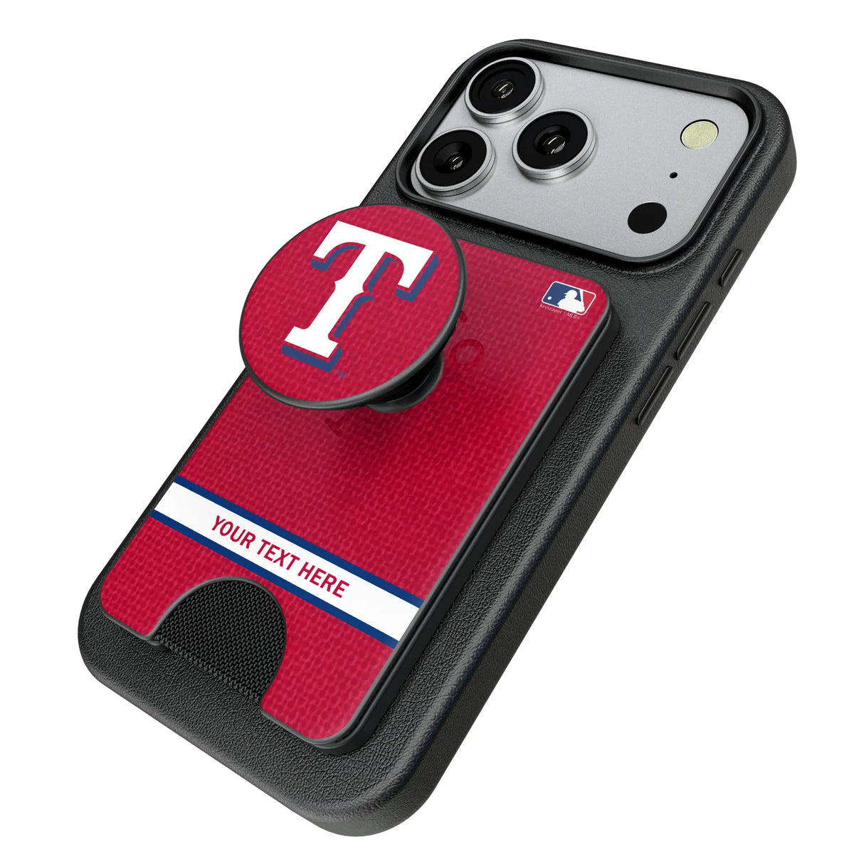 Texas Rangers Personalized Endzone Solid Popsockets Wallet Magnetic - Isometric View