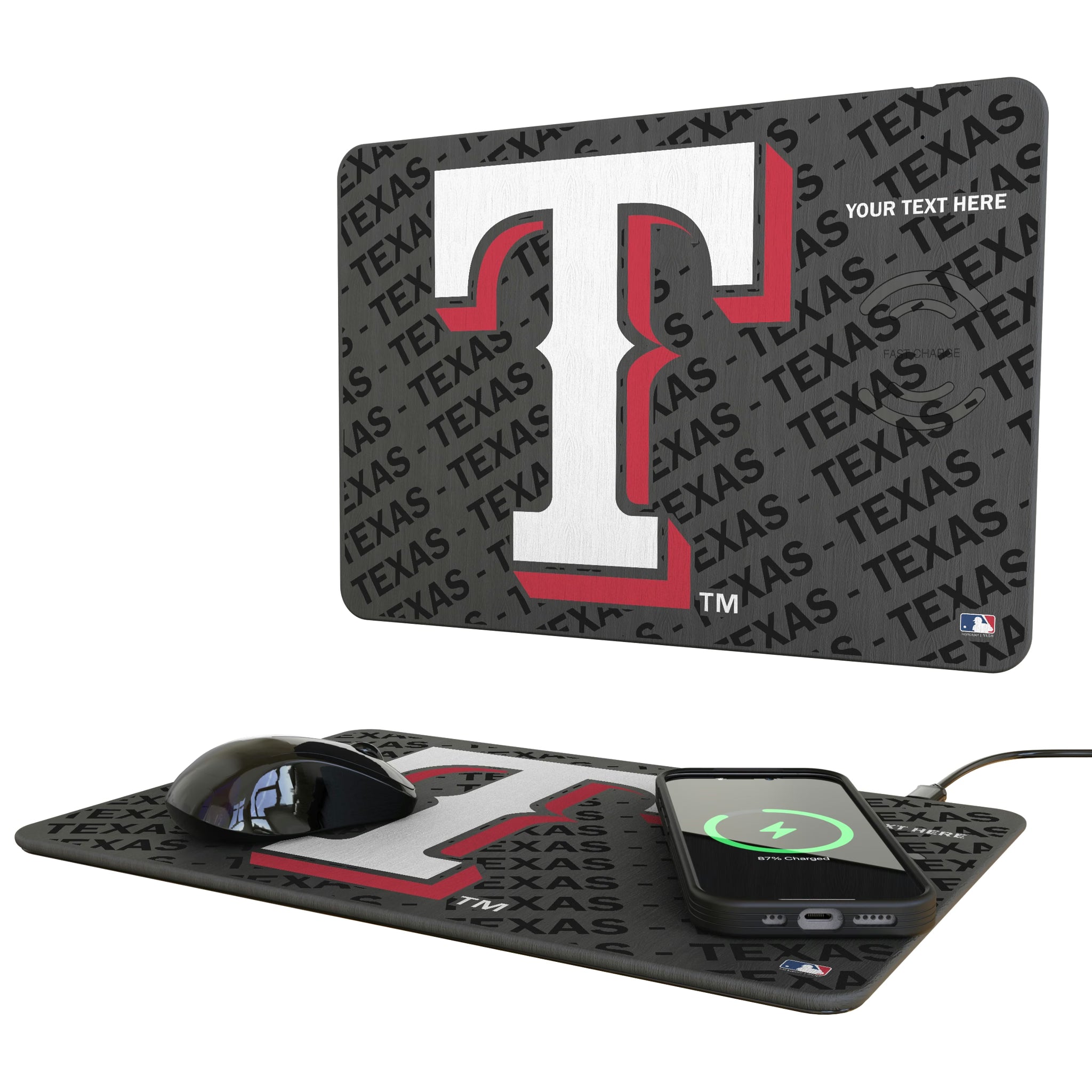 Texas Rangers Personalized Tilt 15-Watt Wireless Charger and Mouse Pad