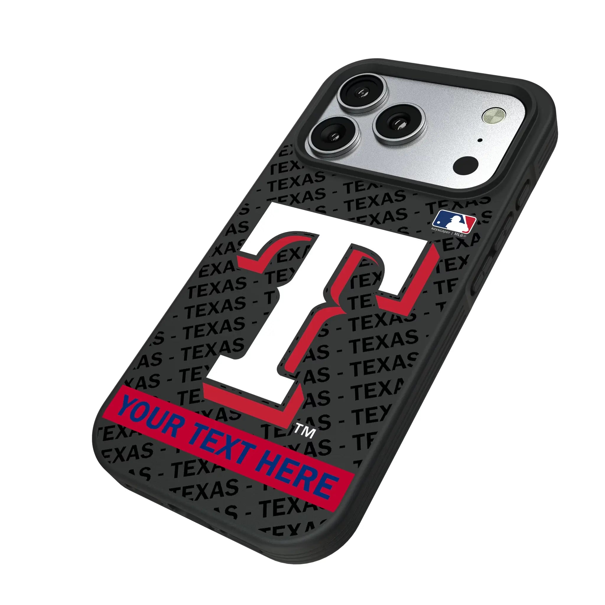 Texas Rangers Personalized Tilt iPhone Bump Phone Case for Apple iPhone - Isometric View#Device_iPhone 17 Pro