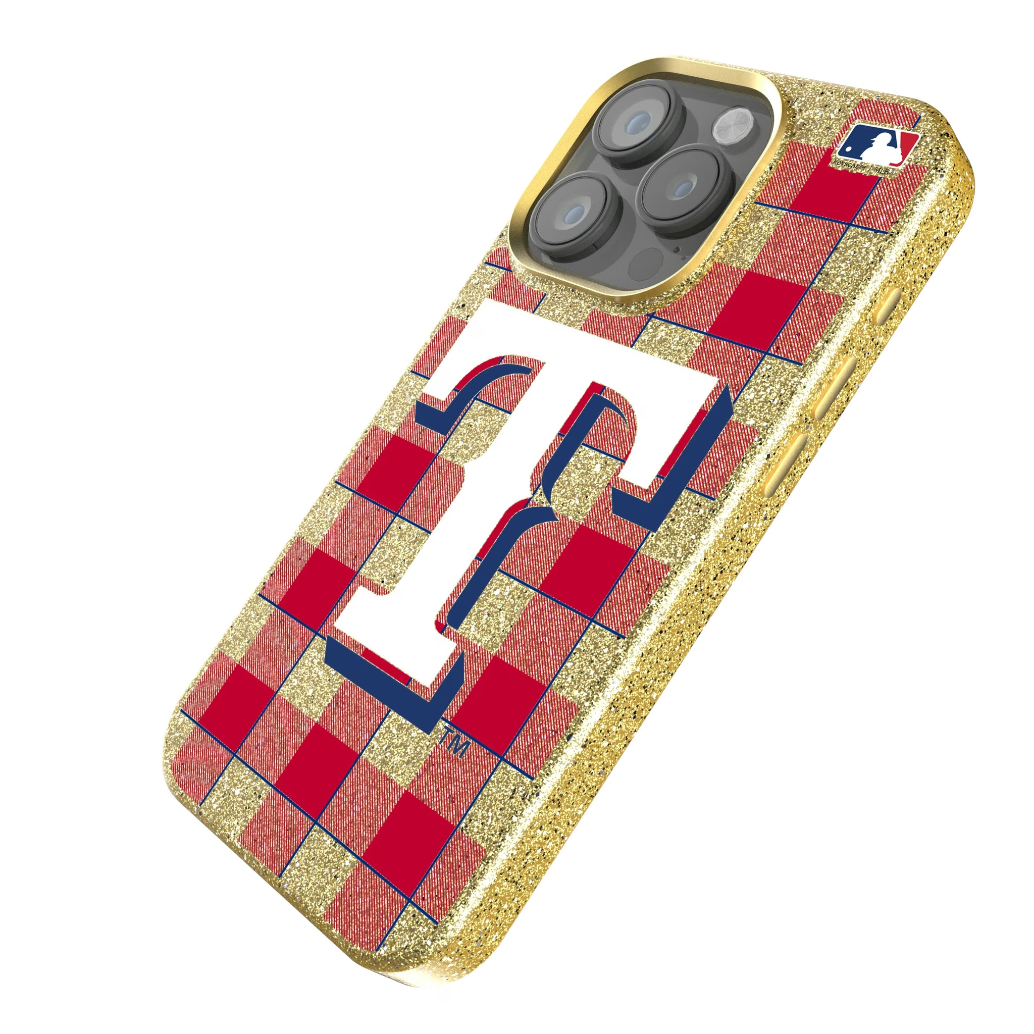 Texas Rangers Plaid iPhone Bling Phone Case for Apple iPhone - Isometric View