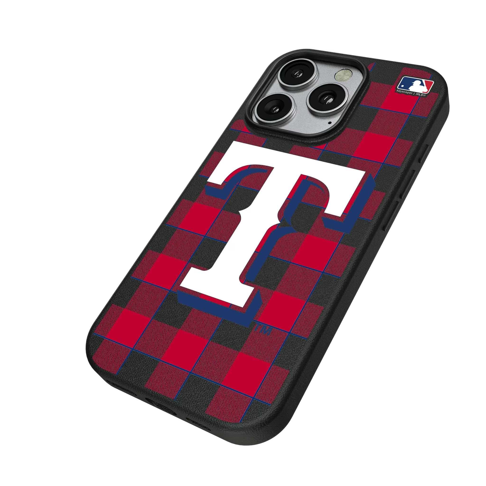 Texas Rangers Plaid iPhone MagSafe Compatible Phone Case for Apple iPhone - Isometric View