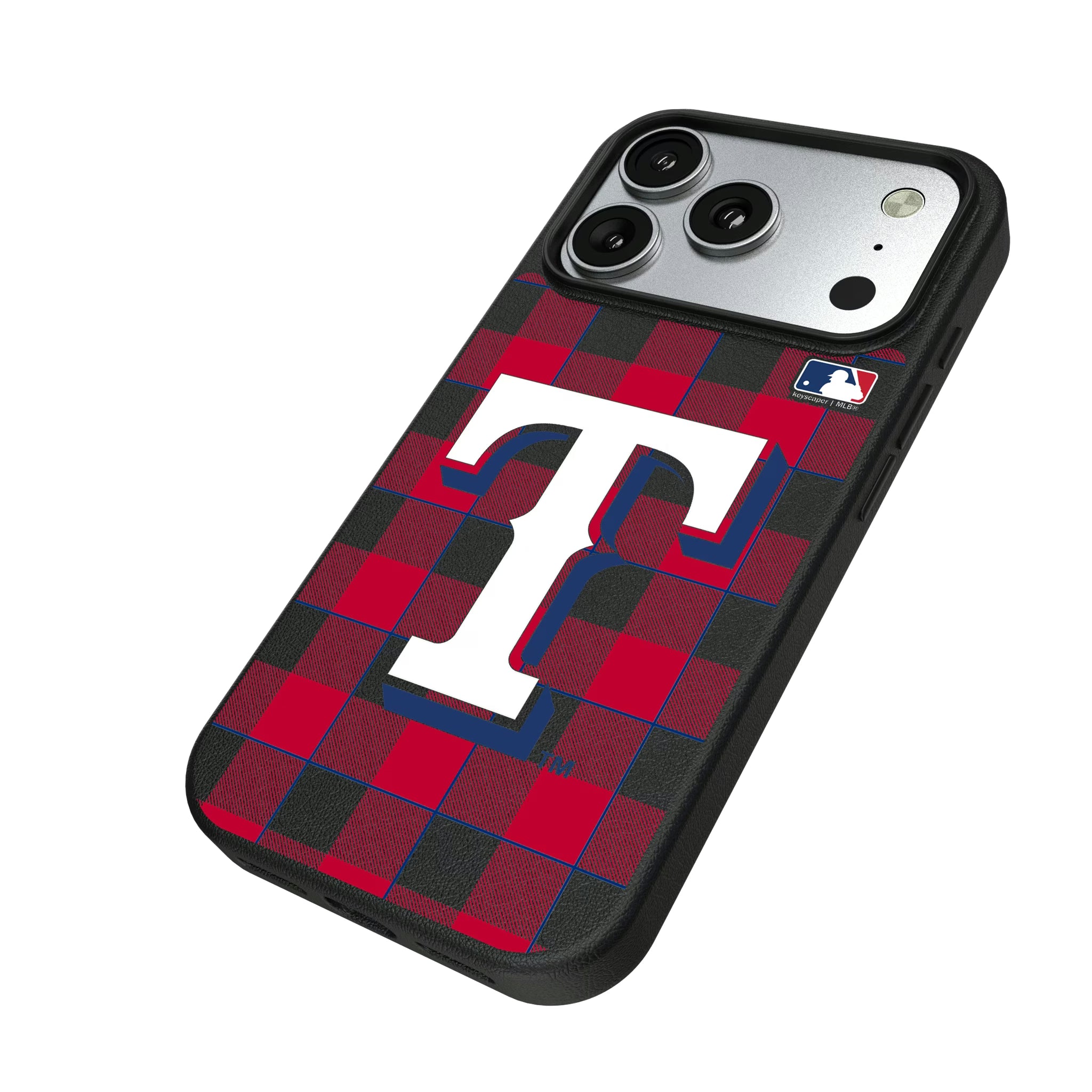 Texas Rangers Plaid iPhone MagSafe Compatible Phone Case for Apple iPhone - Isometric View#Device_iPhone 17 Pro