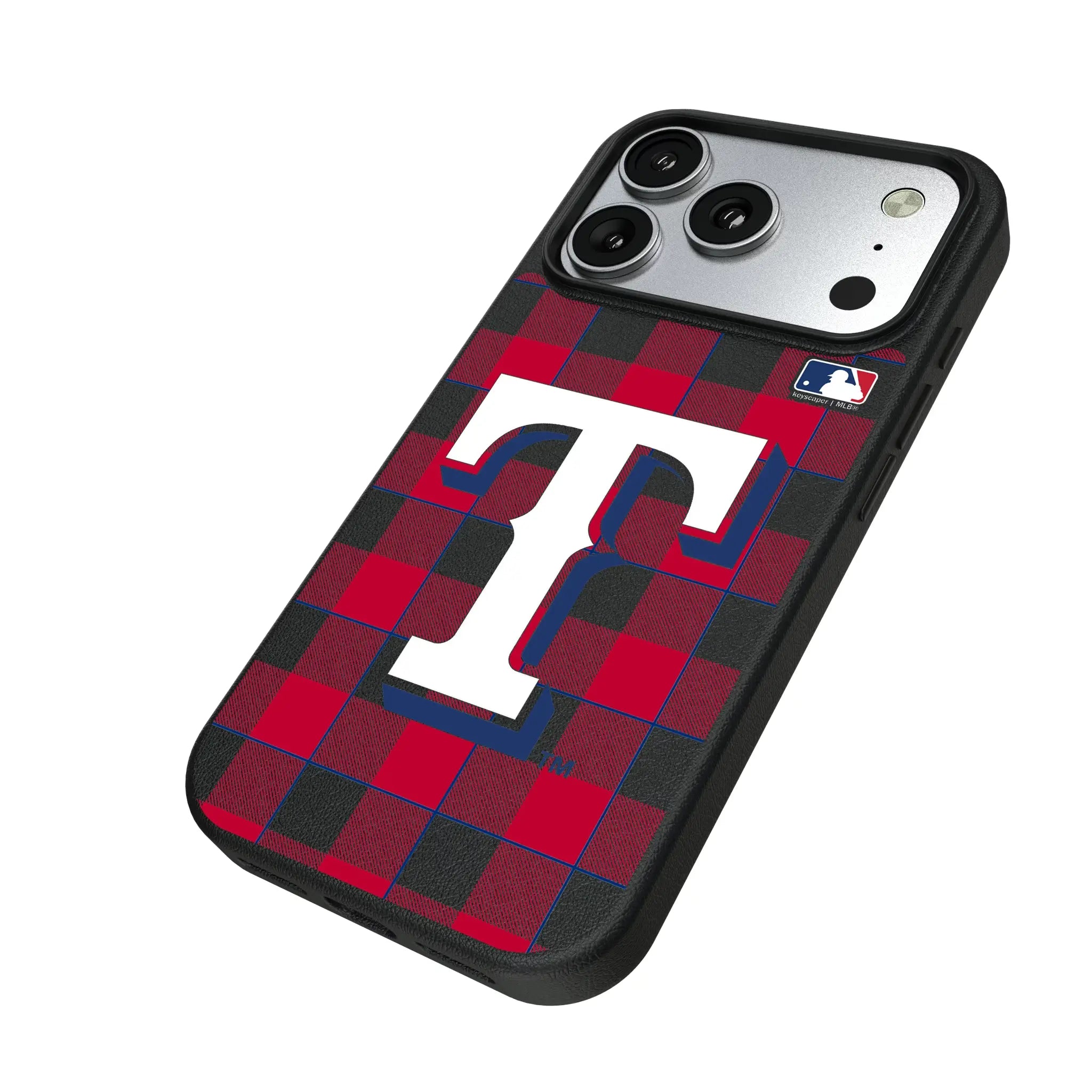 Texas Rangers Plaid iPhone MagSafe Compatible Phone Case for Apple iPhone - Isometric View#Device_iPhone 17 Pro