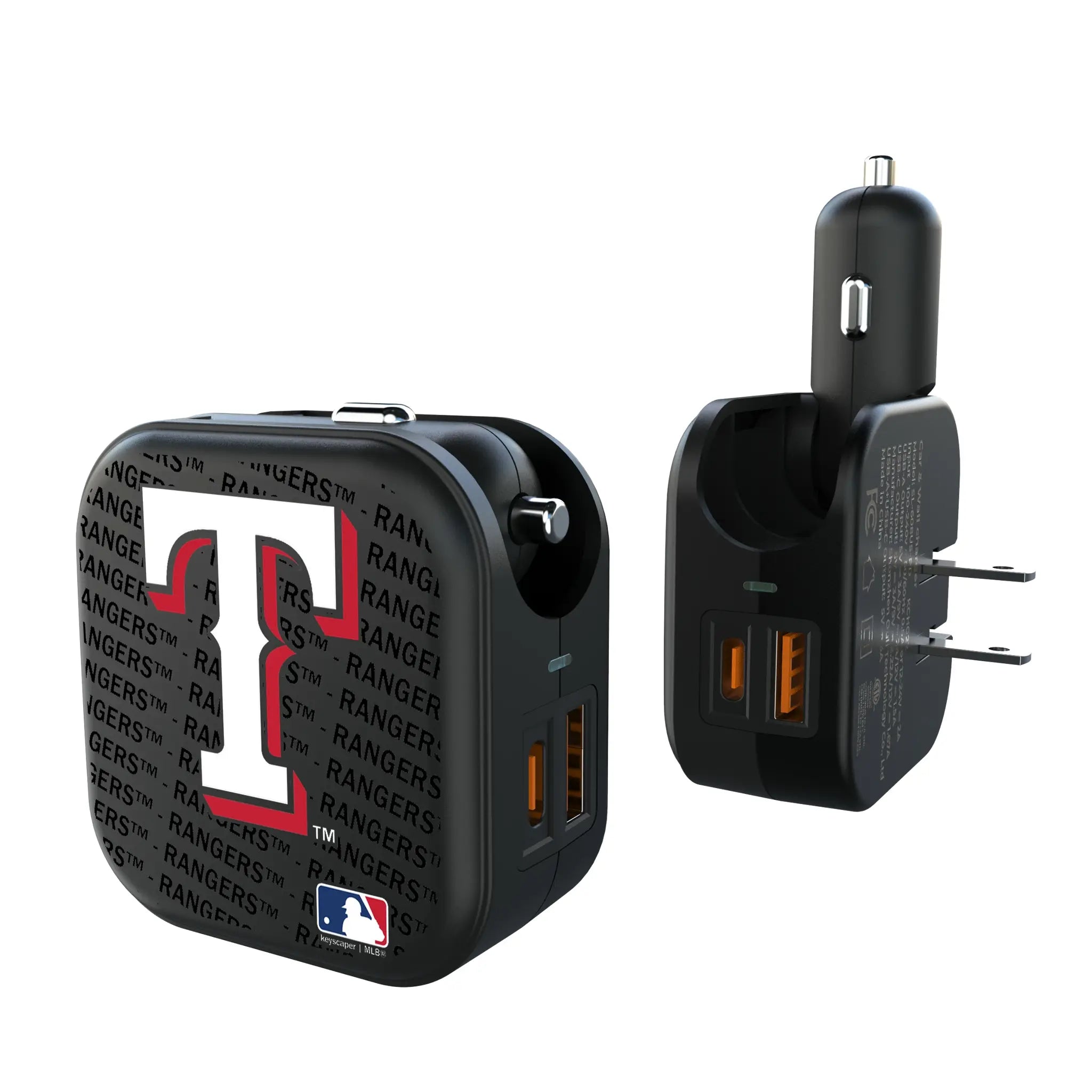 Texas Rangers Text Backdrop 2 in 1 USB A/C Charger