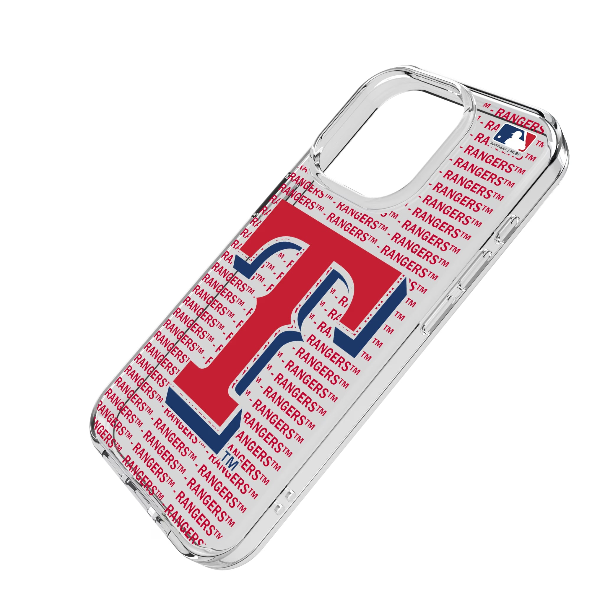 Texas Rangers Text Backdrop iPhone Clear Phone Case for Apple iPhone - Isometric View