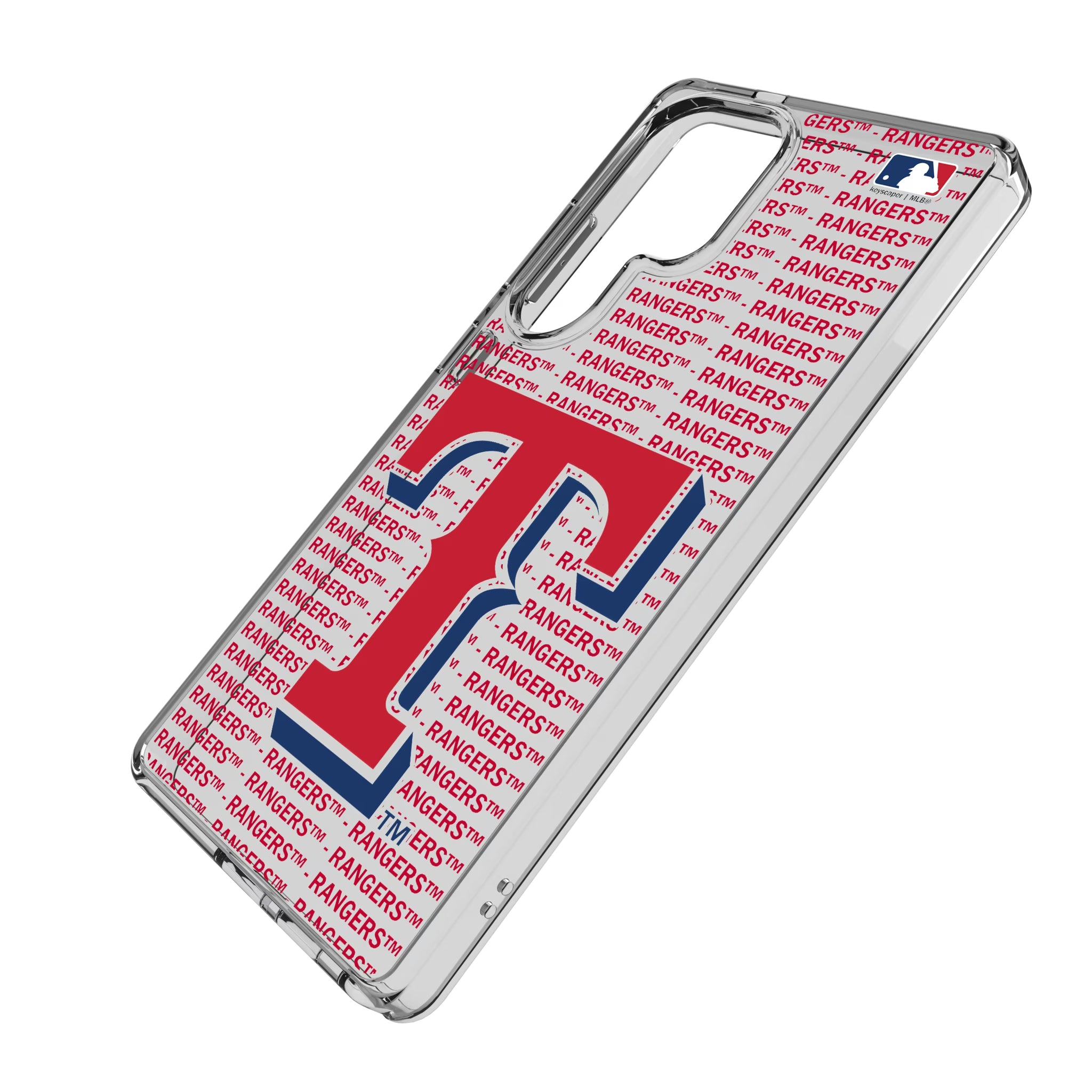 Texas Rangers Text Backdrop Galaxy Clear Phone Case for Samsung Galaxy - Isometric View