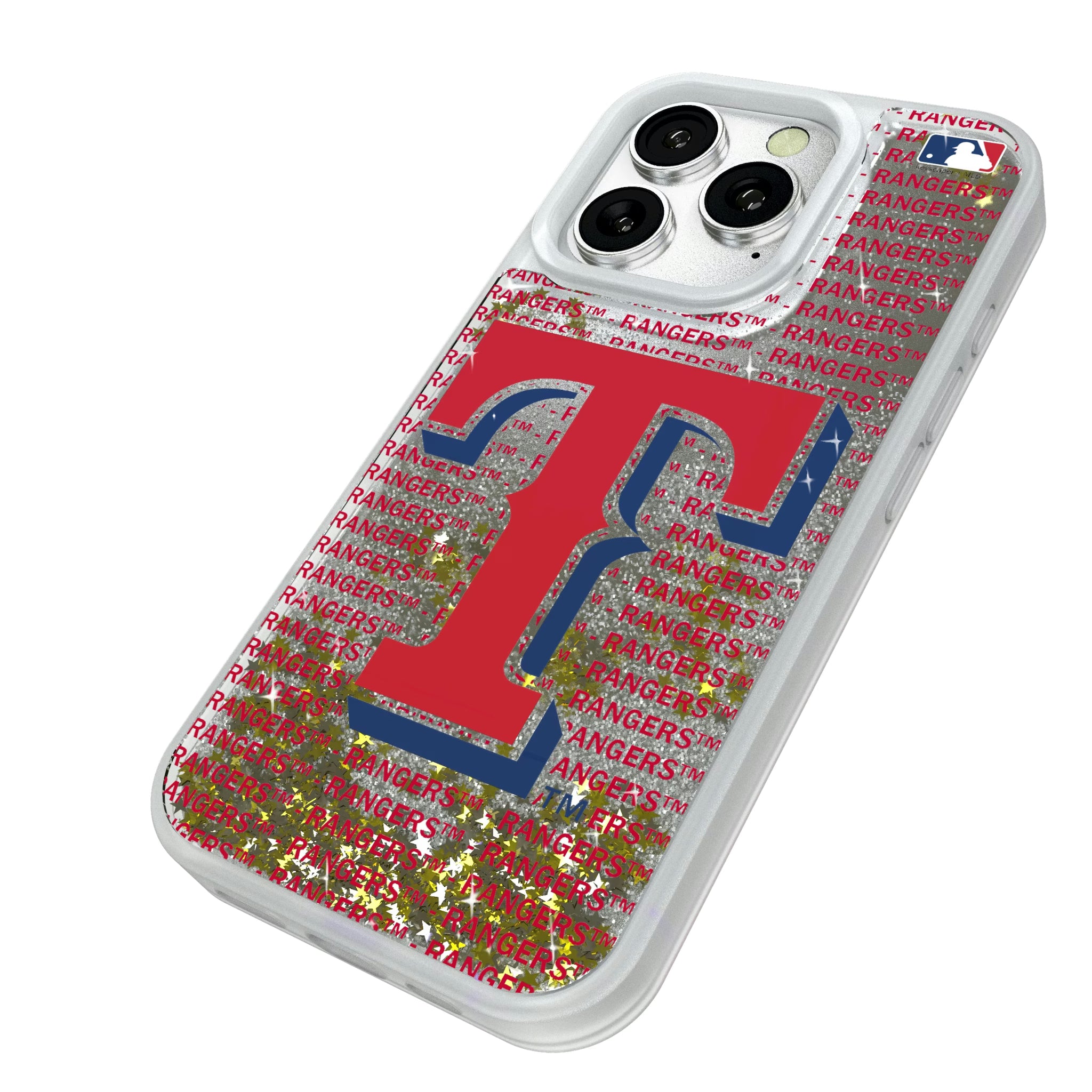Texas Rangers Text Backdrop iPhone Glitter Phone Case for Apple iPhone - Isometric View#Device_iPhone 16 Pro