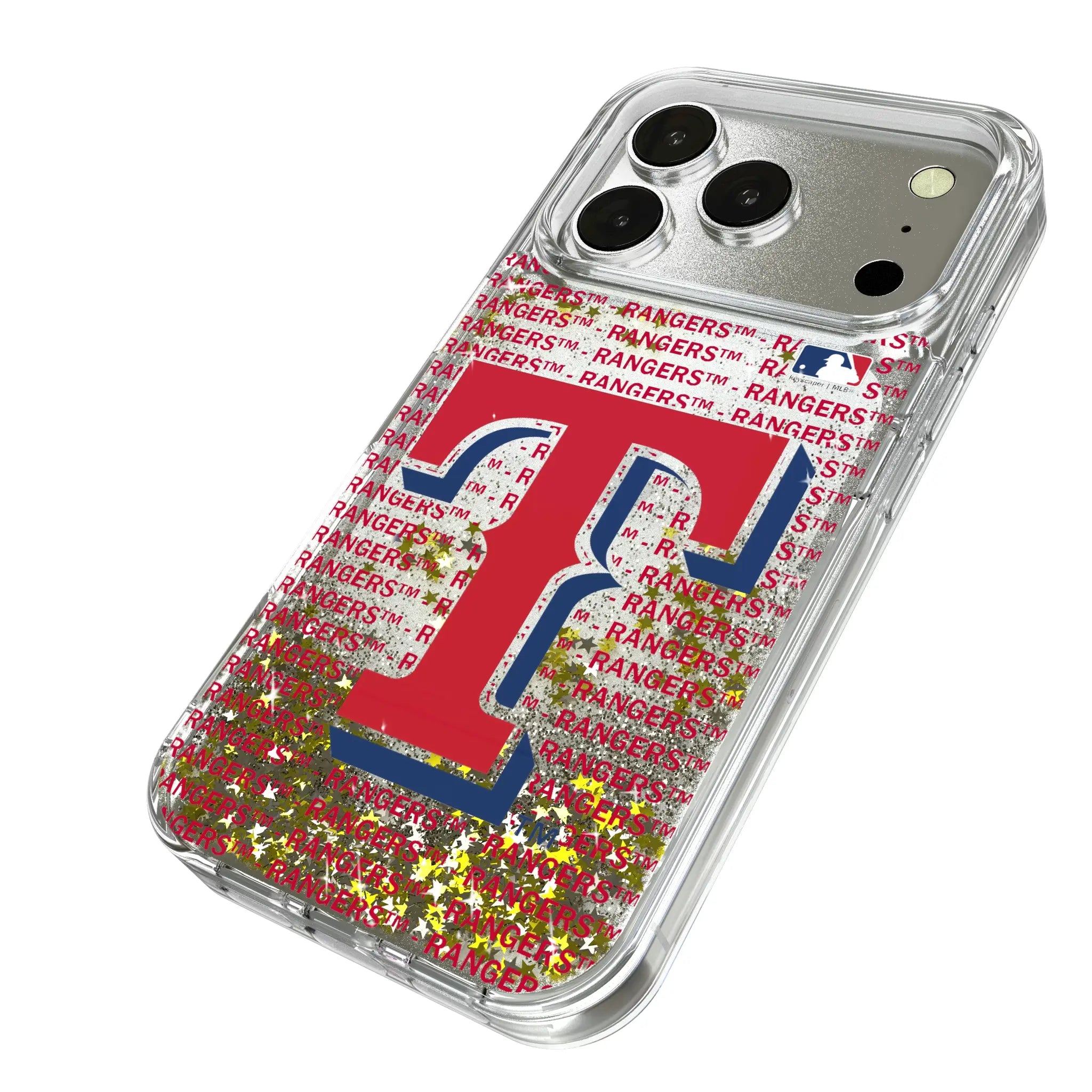 Texas Rangers Text Backdrop iPhone Glitter Phone Case for Apple iPhone - Isometric View