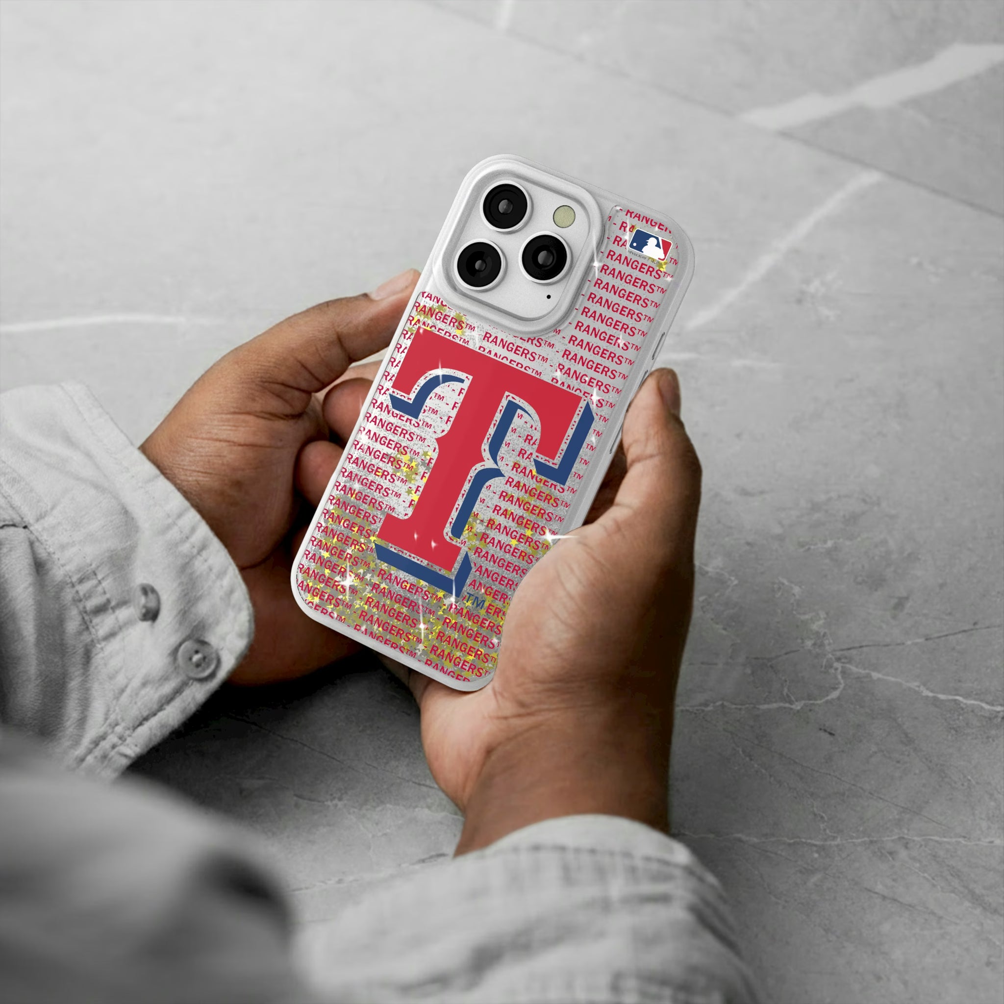Texas Rangers Text Backdrop iPhone Glitter Phone Case for Apple iPhone - Lifestyle#Device_iPhone 16 Pro