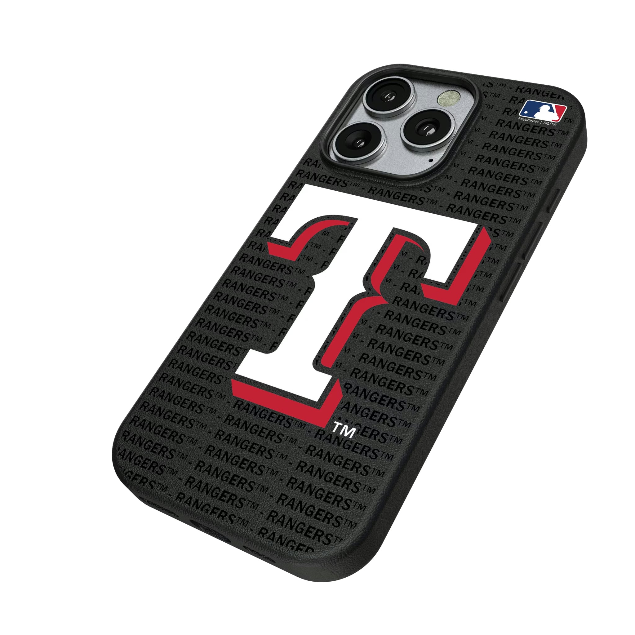 Texas Rangers Text Backdrop iPhone MagSafe Compatible Phone Case for Apple iPhone - Isometric View