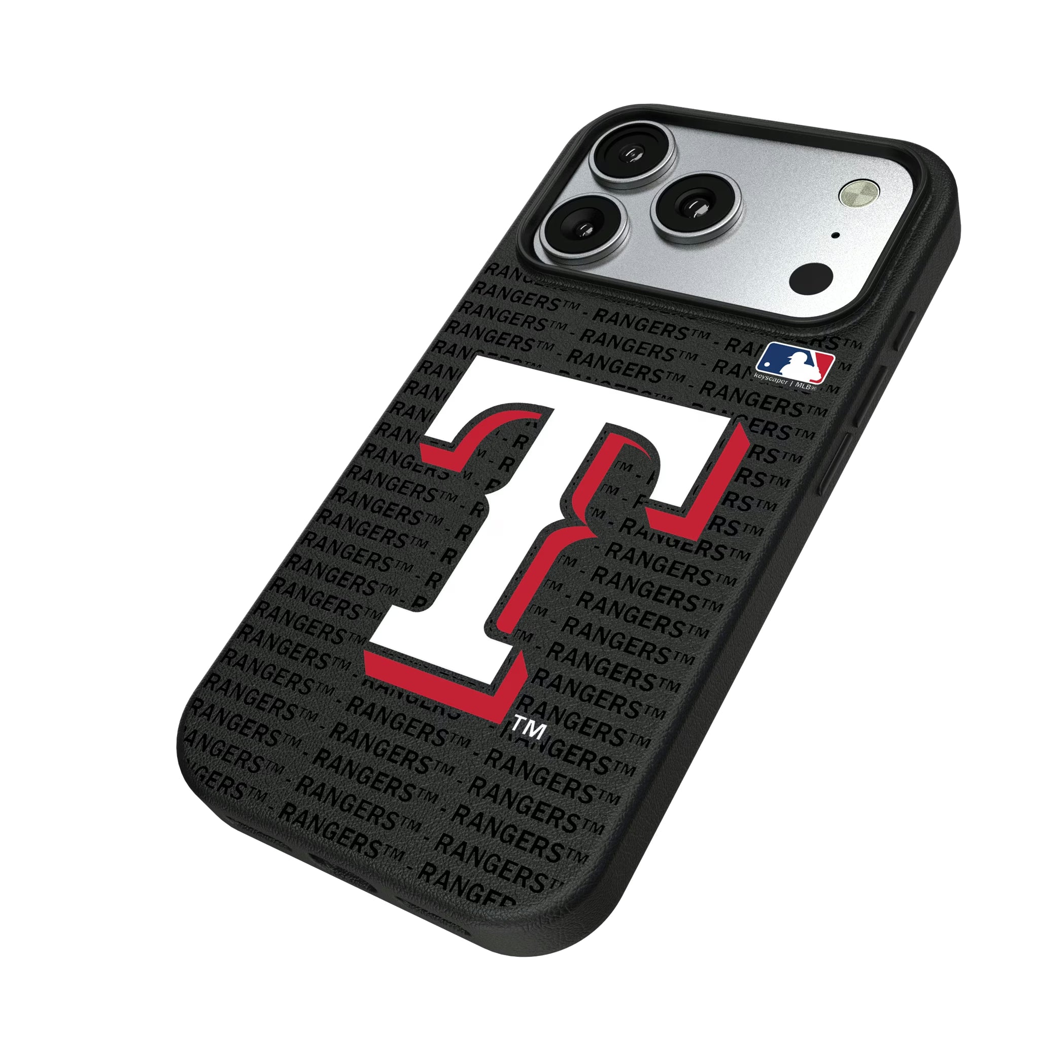 Texas Rangers Text Backdrop iPhone MagSafe Compatible Phone Case for Apple iPhone - Isometric View#Device_iPhone 17 Pro