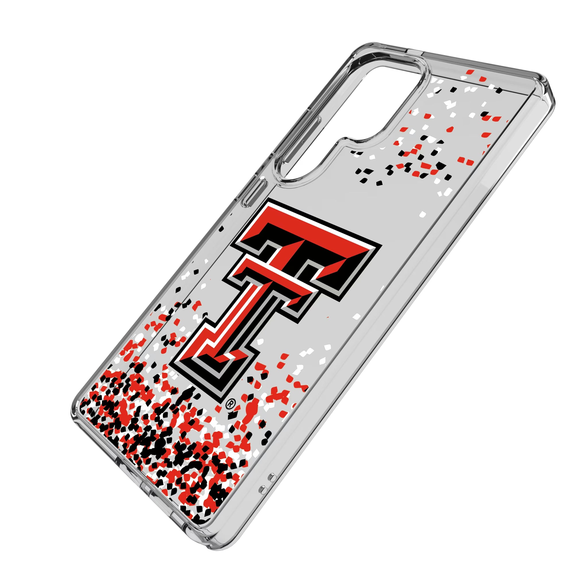 Texas Tech Red Raiders Confetti Galaxy Clear Phone Case for Samsung Galaxy - Isometric View