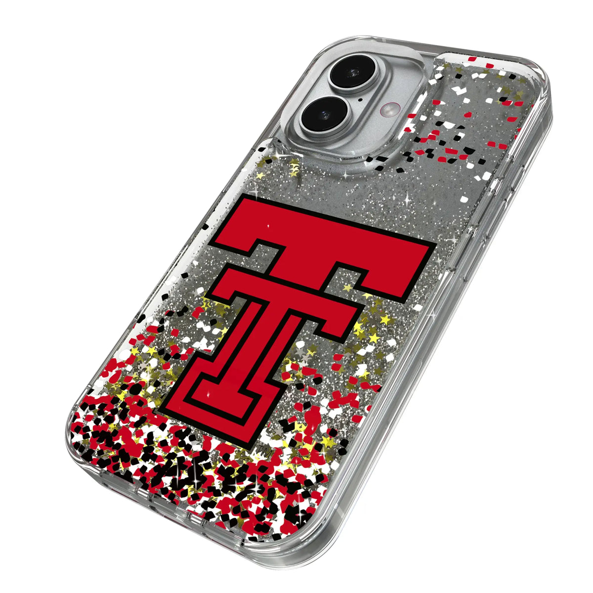 Texas Tech Red Raiders Confetti iPhone Glitter Phone Case for Apple iPhone - Isometric View#Device_iPhone 17