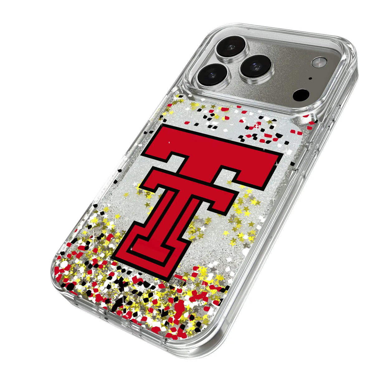 Texas Tech Red Raiders Confetti iPhone Glitter Phone Case for Apple iPhone - Isometric View#Device_iPhone 17 Pro