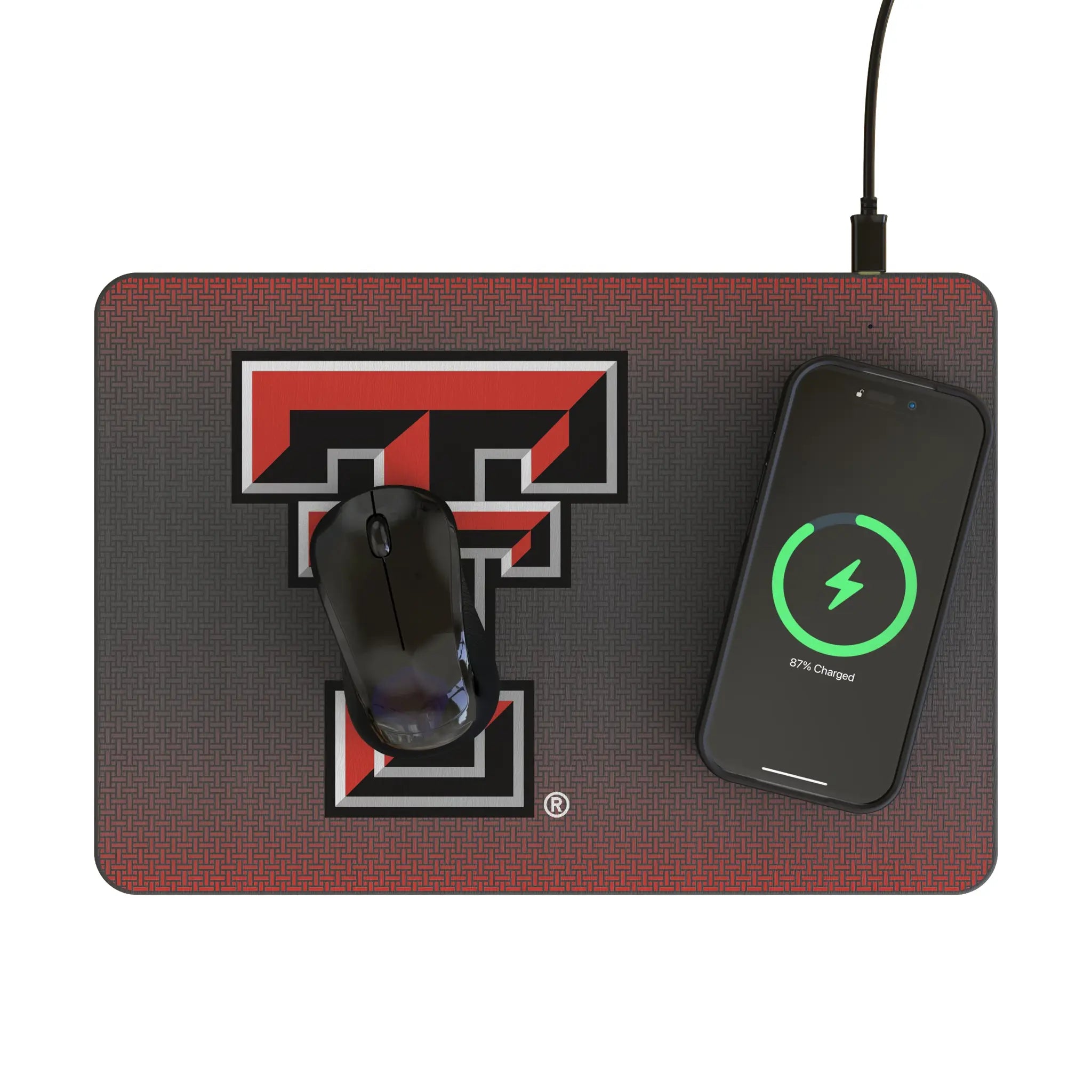 Texas Tech Red Raiders Linen 15-Watt Wireless Charger and Mouse Pad - Lifestyle