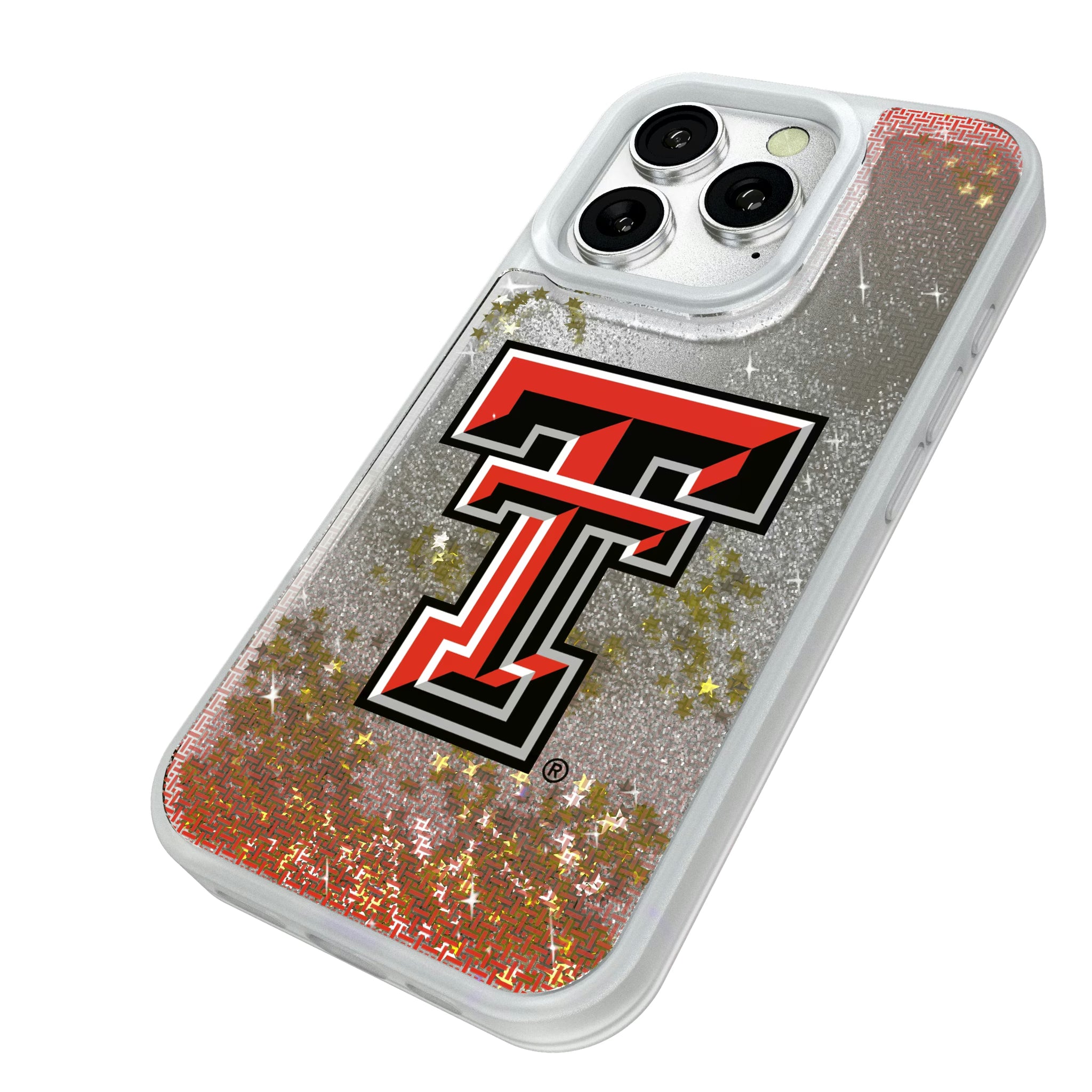Texas Tech Red Raiders Linen iPhone Glitter Phone Case for Apple iPhone - Isometric View#Device_iPhone 16 Pro