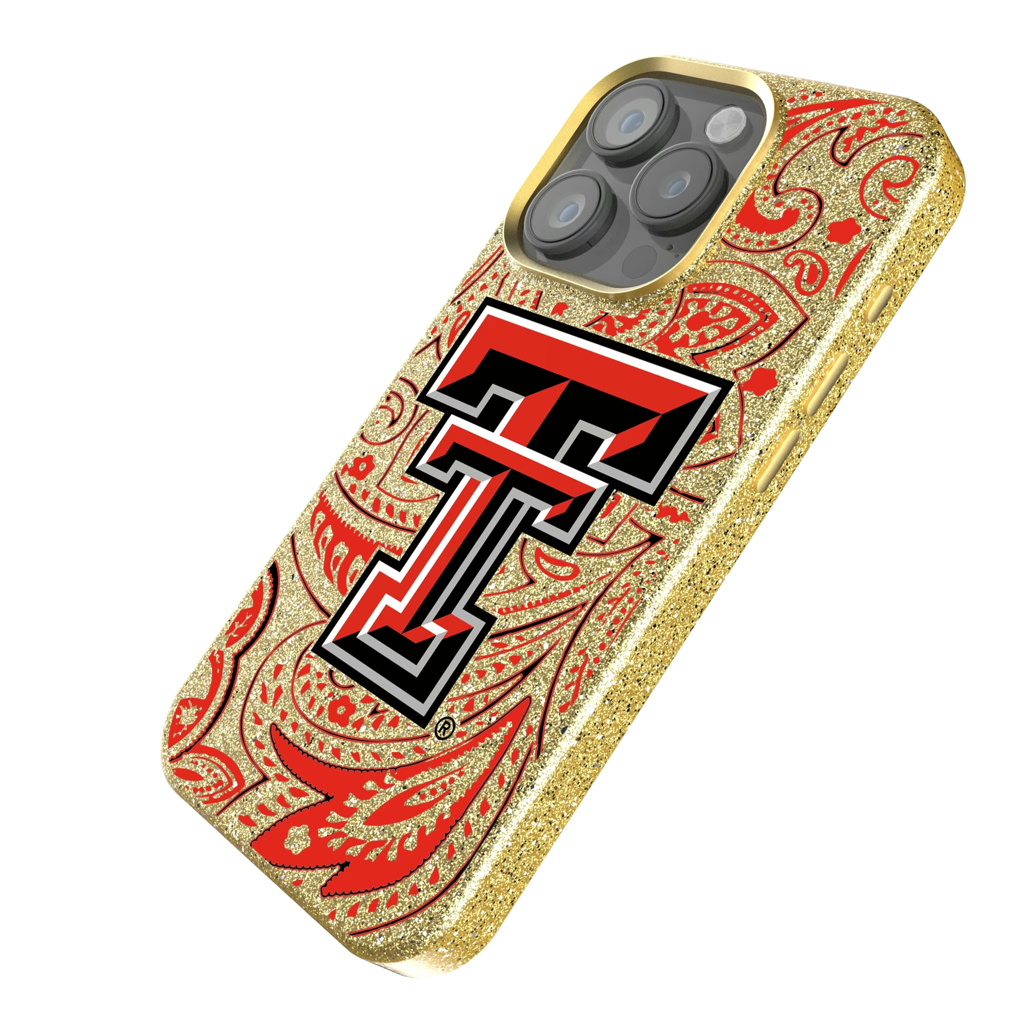 Texas Tech Red Raiders Paisley iPhone Bling Phone Case for Apple iPhone - Isometric View