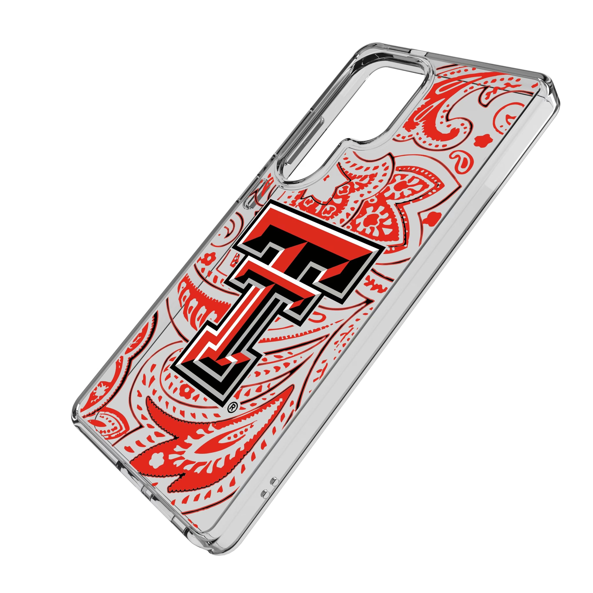 Texas Tech Red Raiders Paisley Galaxy Clear Phone Case for Samsung Galaxy - Isometric View