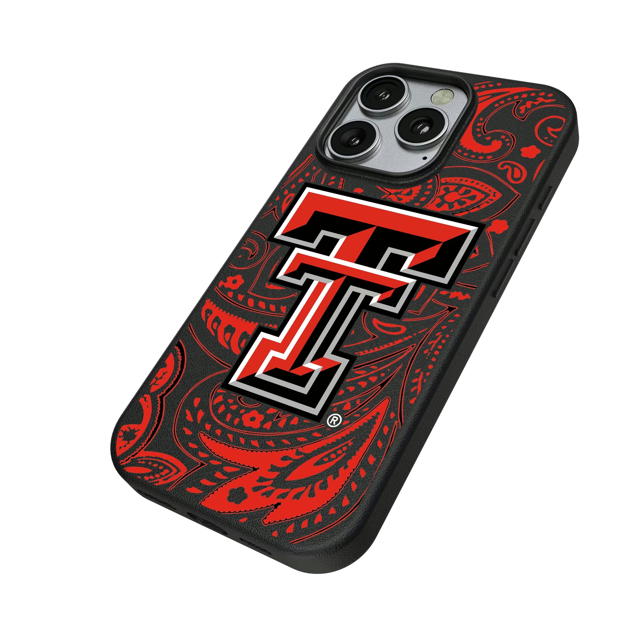 Texas Tech Red Raiders Paisley iPhone MagSafe Compatible Phone Case for Apple iPhone - Isometric View