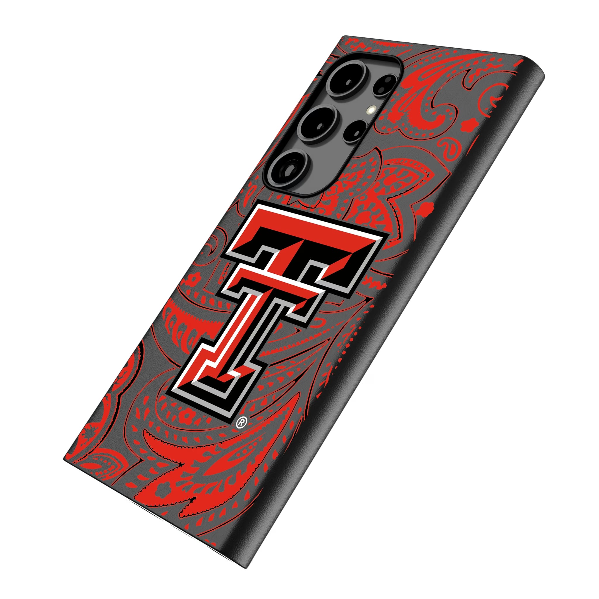 Texas Tech Red Raiders Paisley Galaxy MagSafe Compatible Phone Case for Samsung Galaxy - Isometric View