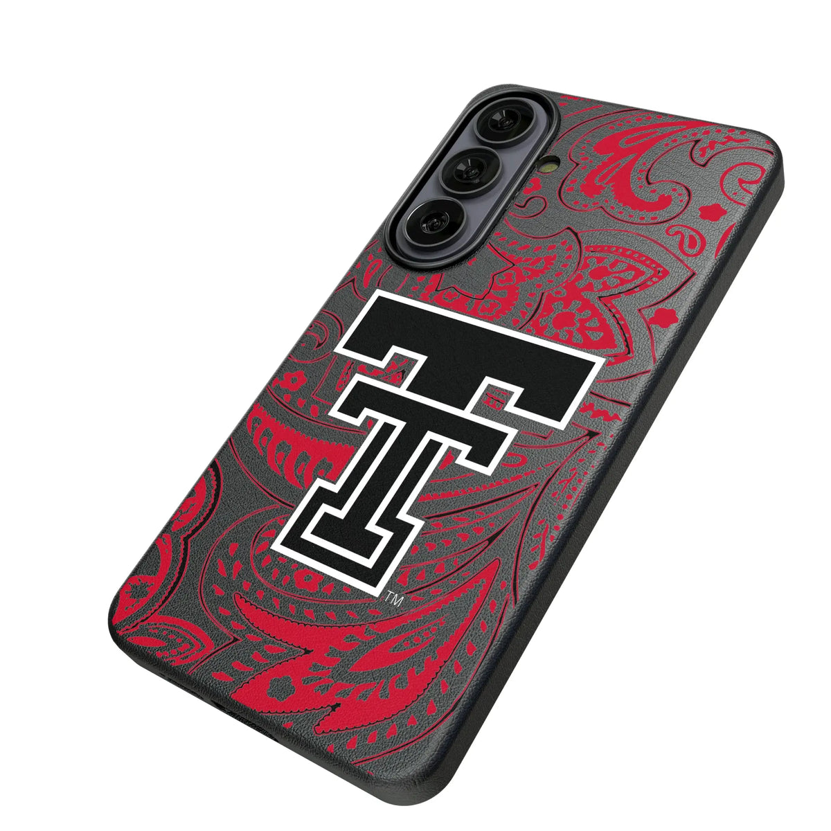 Texas Tech Red Raiders Paisley Galaxy MagSafe Compatible Phone Case for Samsung Galaxy - Isometric View#Device_Galaxy S26 Plus