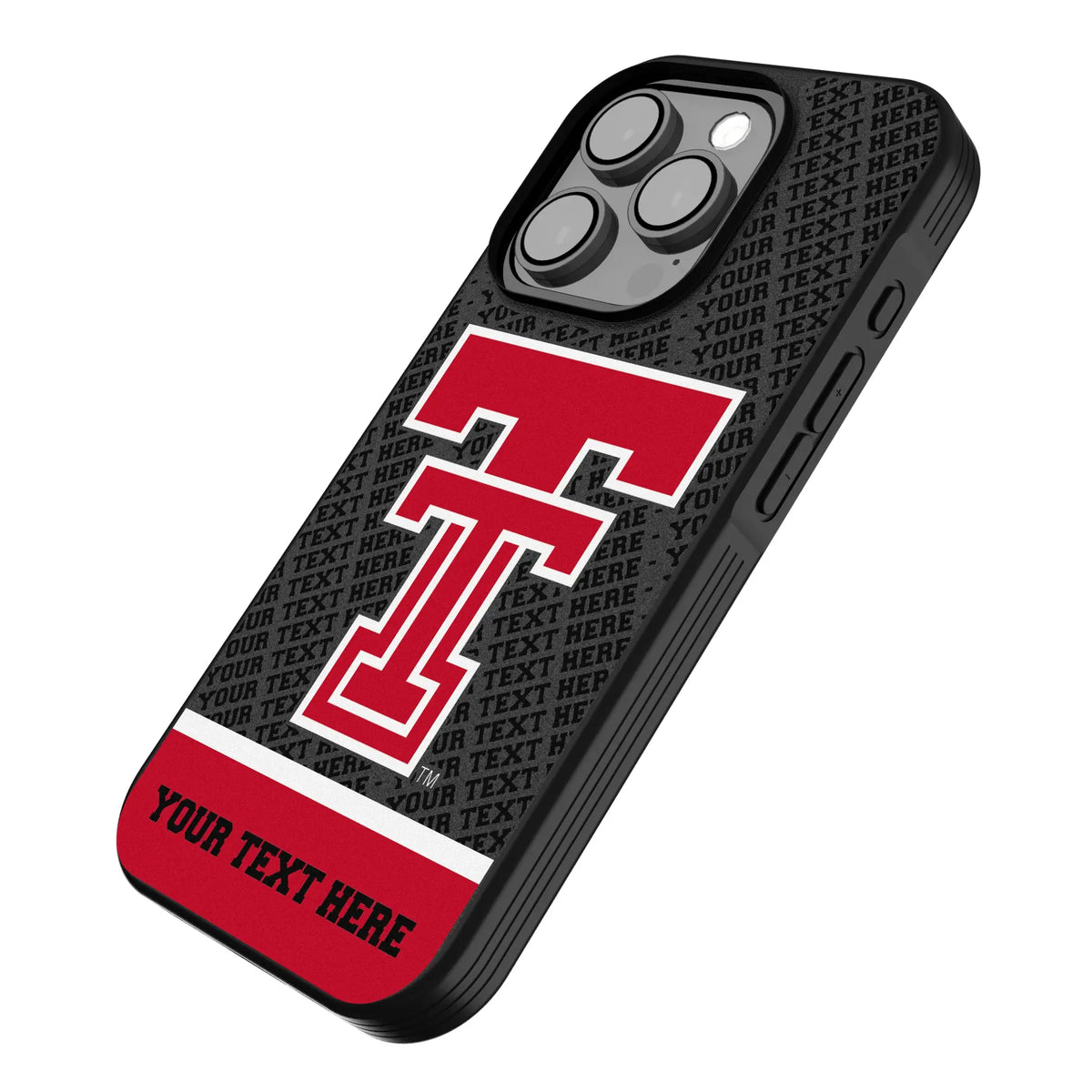 Texas Tech Red Raiders Personalized EndZone Plus iPhone Bump Phone Case for Apple iPhone - Isometric View#Device_iPhone 15 Pro
