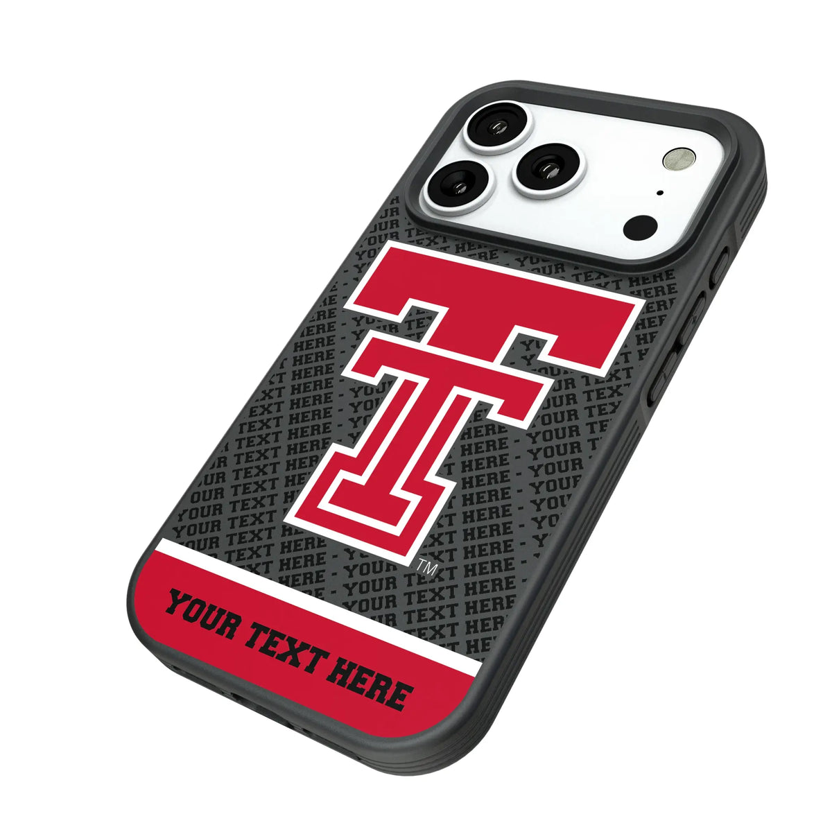 Texas Tech Red Raiders Personalized EndZone Plus iPhone Bump Phone Case for Apple iPhone - Isometric View#Device_iPhone 18 Pro