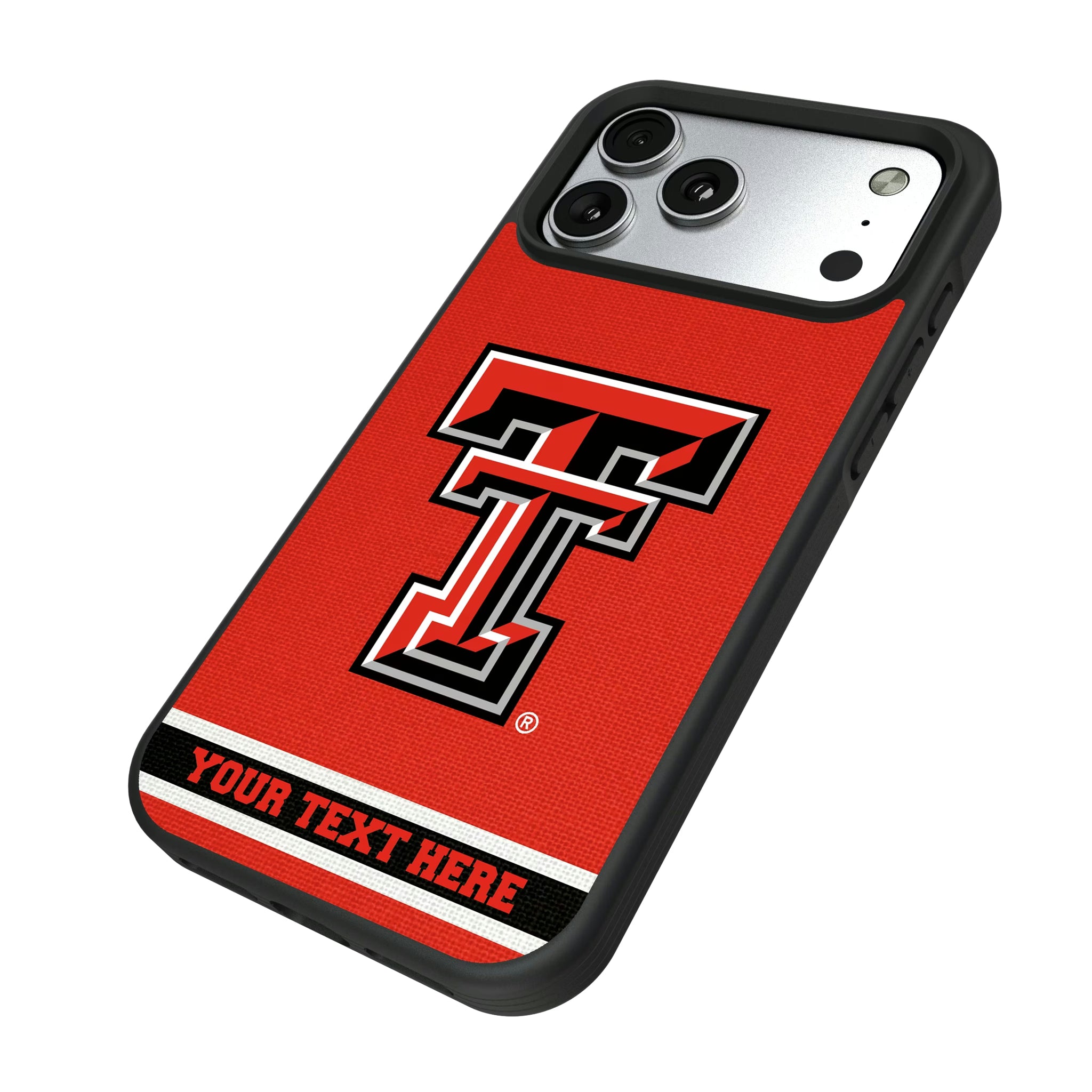 Texas Tech Red Raiders Personalized Stripe iPhone Bump Phone Case for Apple iPhone - Isometric View#Device_iPhone 17 Pro Max