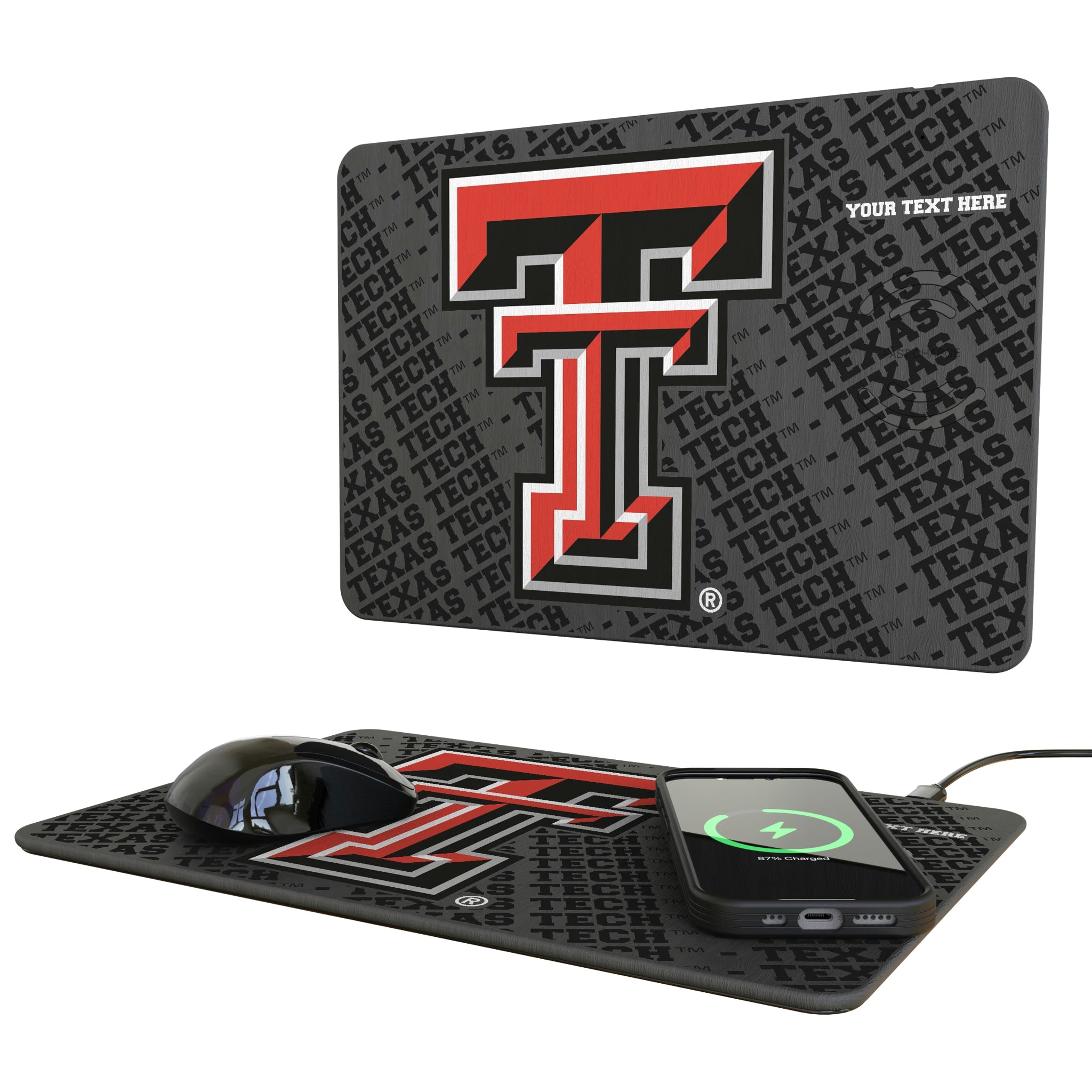 Texas Tech Red Raiders Personalized Tilt 15-Watt Wireless Charger and Mouse Pad
