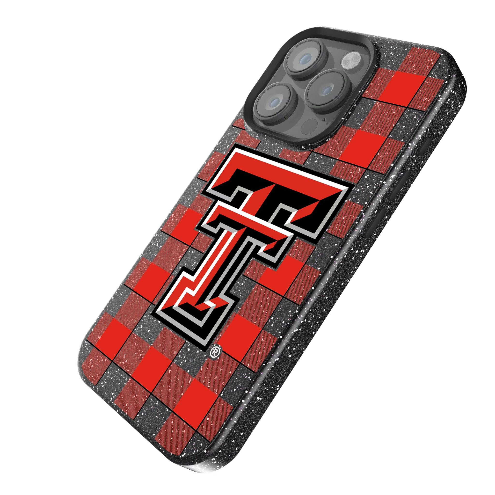 Texas Tech Red Raiders Plaid iPhone Bling Phone Case for Apple iPhone - Isometric View