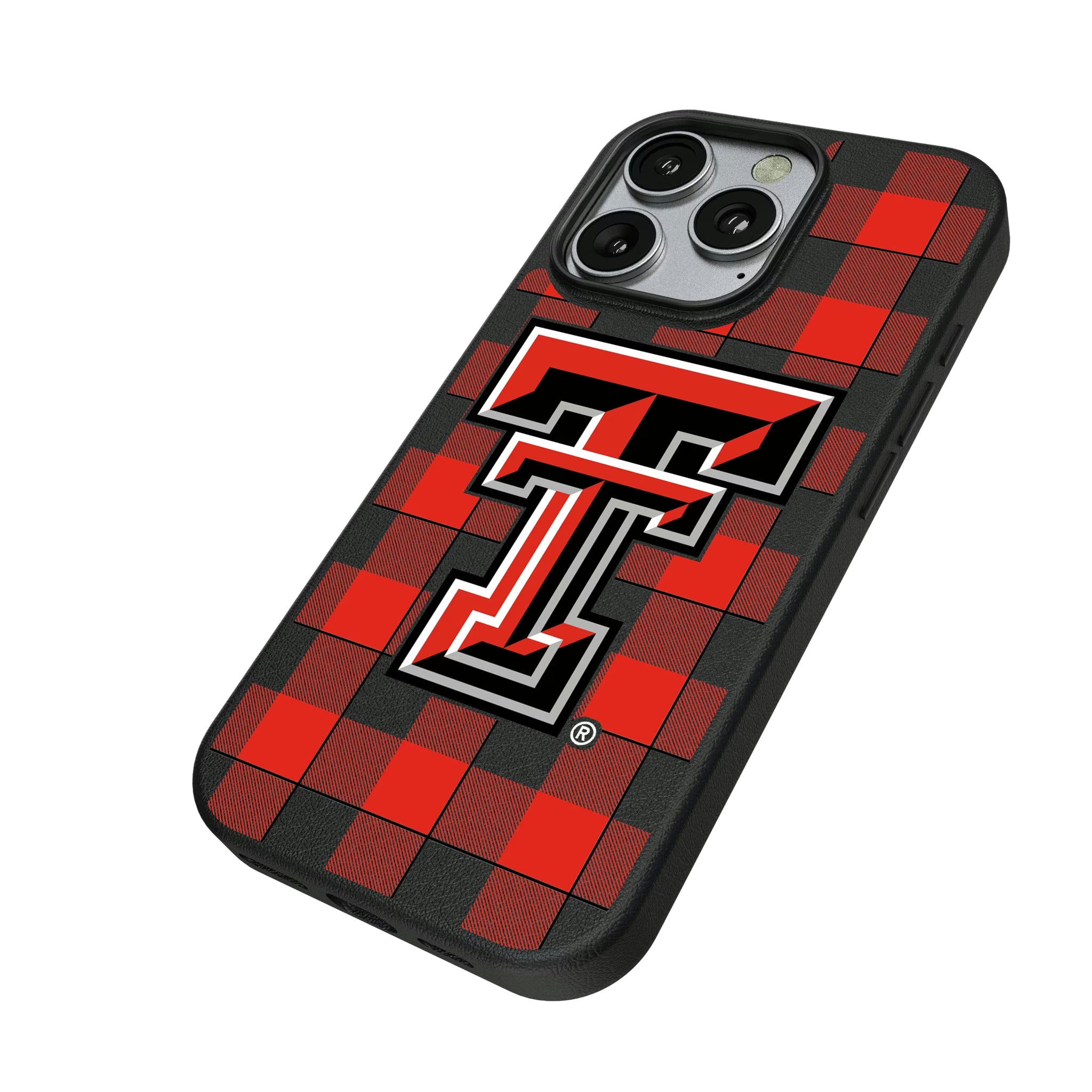 Texas Tech Red Raiders Plaid iPhone MagSafe Compatible Phone Case for Apple iPhone - Isometric View