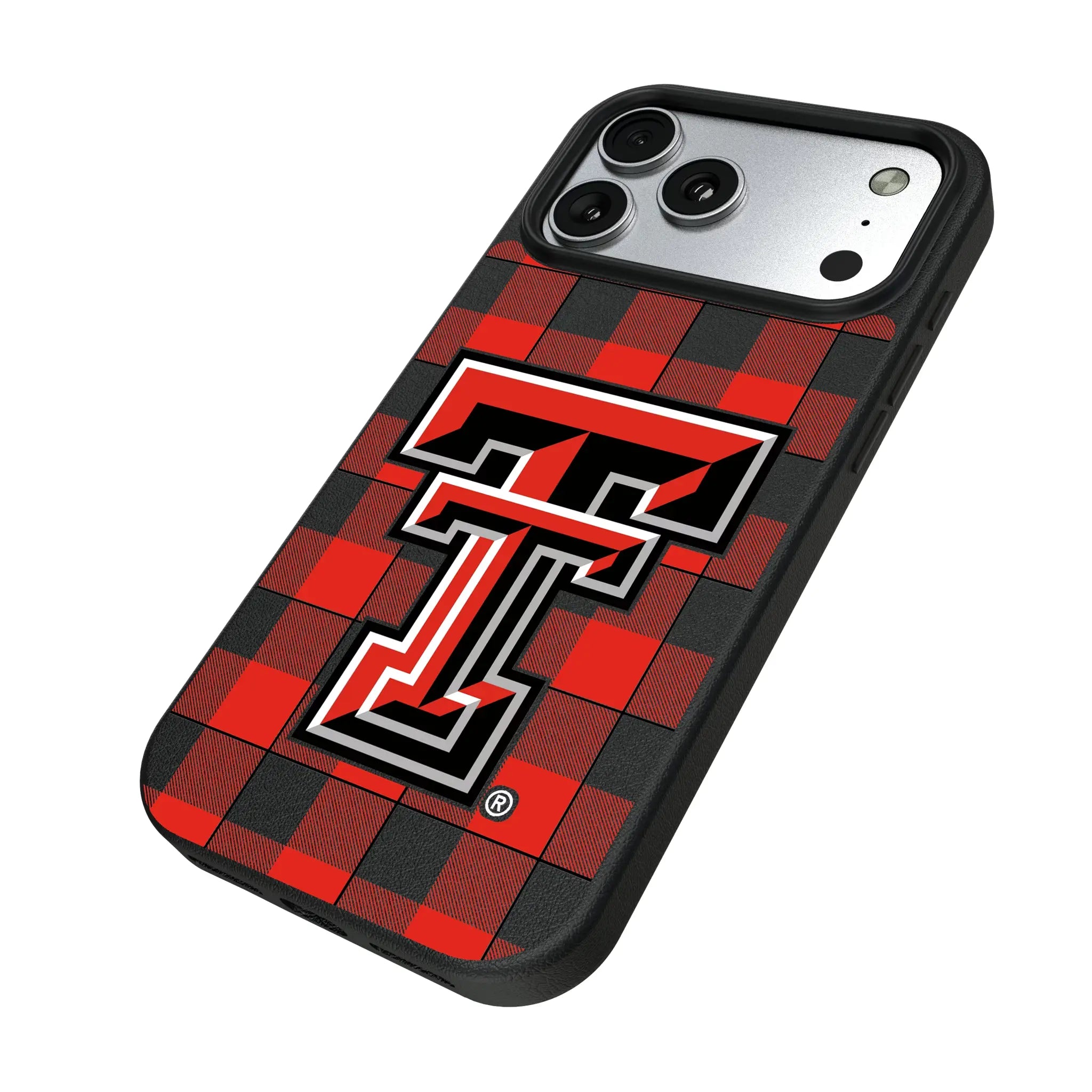 Texas Tech Red Raiders Plaid iPhone MagSafe Compatible Phone Case for Apple iPhone - Isometric View#Device_iPhone 17 Pro Max