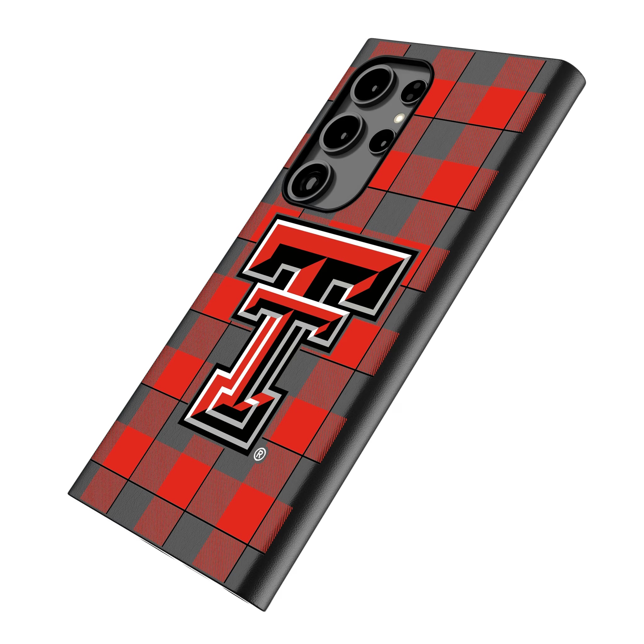 Texas Tech Red Raiders Plaid Galaxy MagSafe Compatible Phone Case for Samsung Galaxy - Isometric View