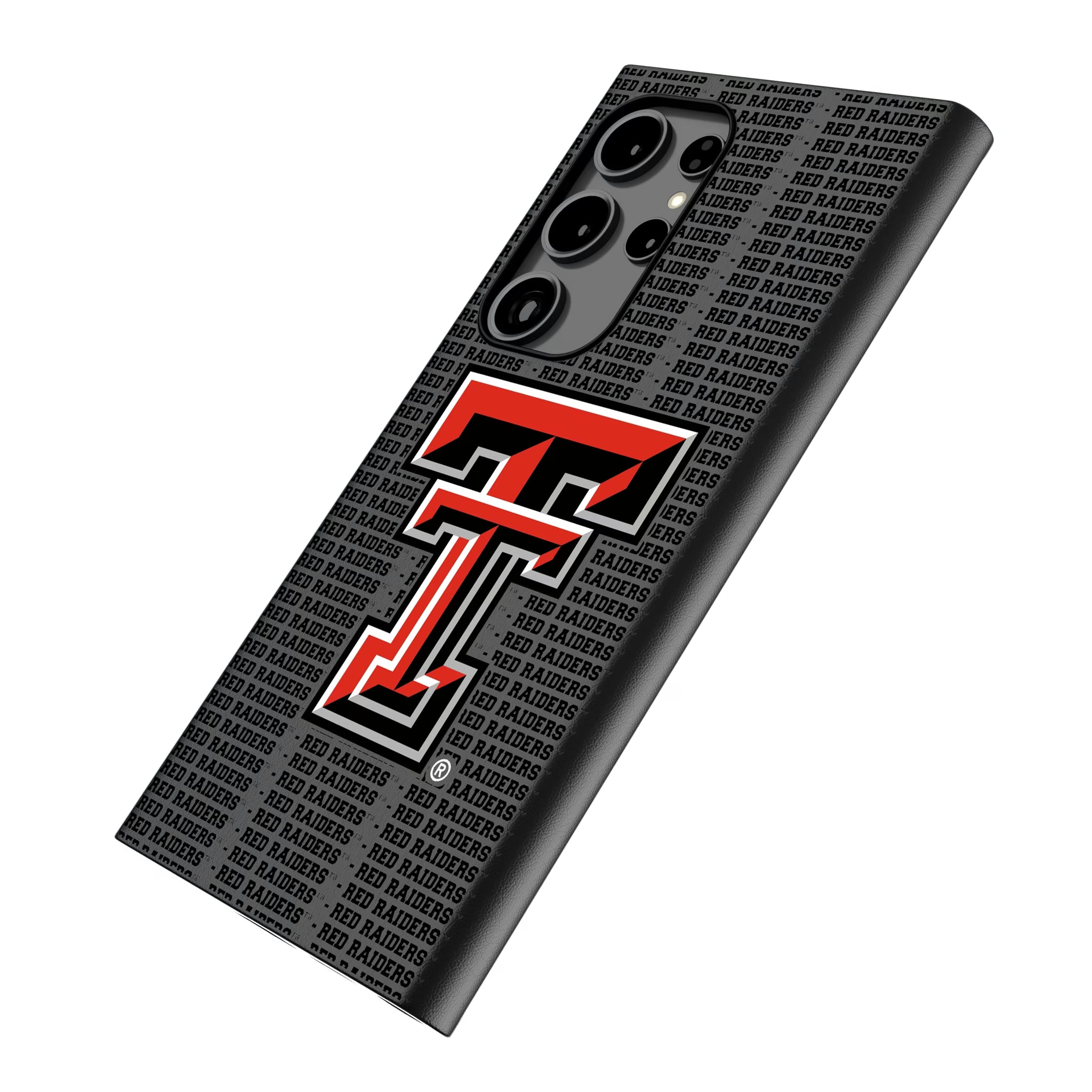 Texas Tech Red Raiders Text Backdrop Galaxy MagSafe Compatible Phone Case for Samsung Galaxy - Isometric View