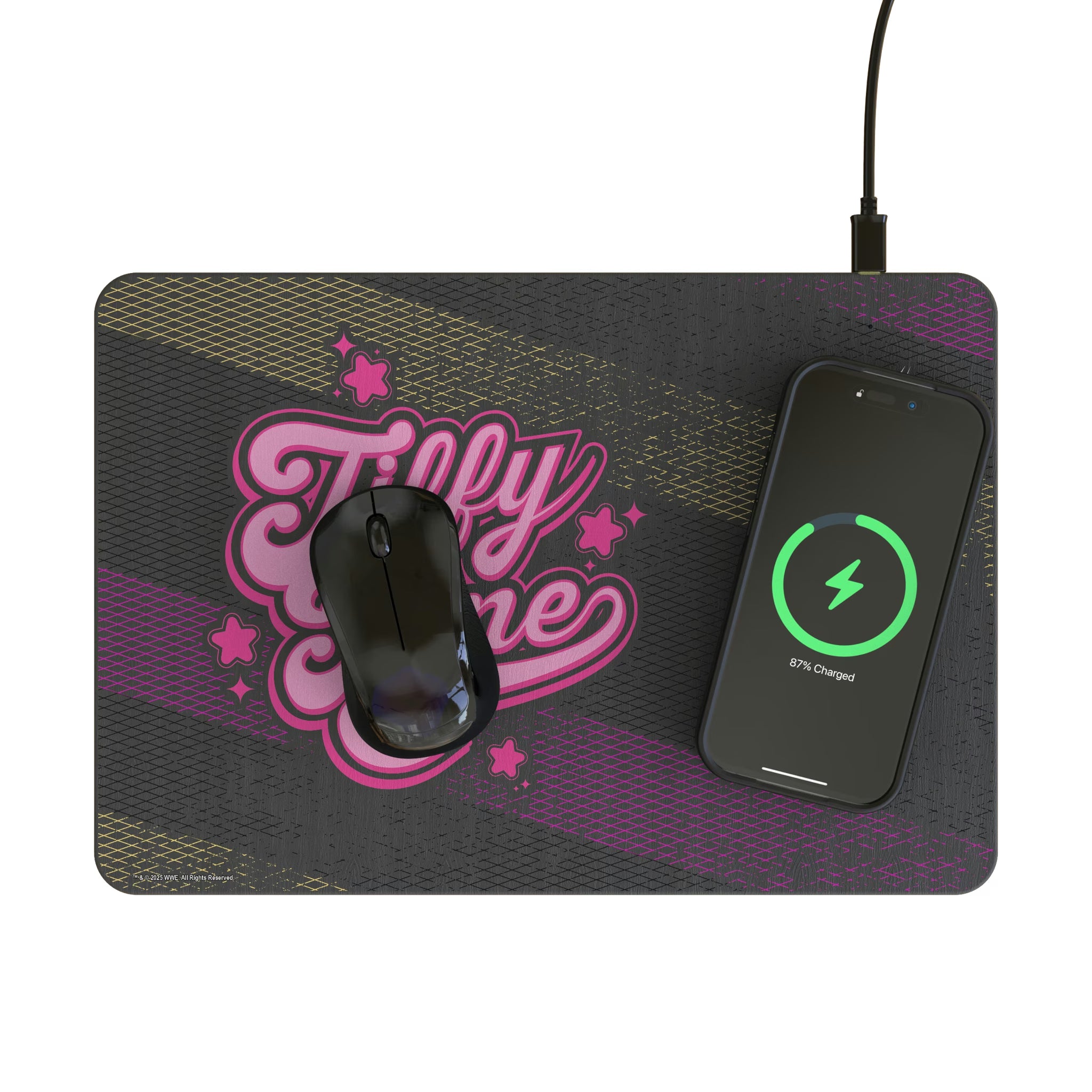 Tiffany Stratton Steel 15-Watt Wireless Charger and Mouse Pad - Lifestyle