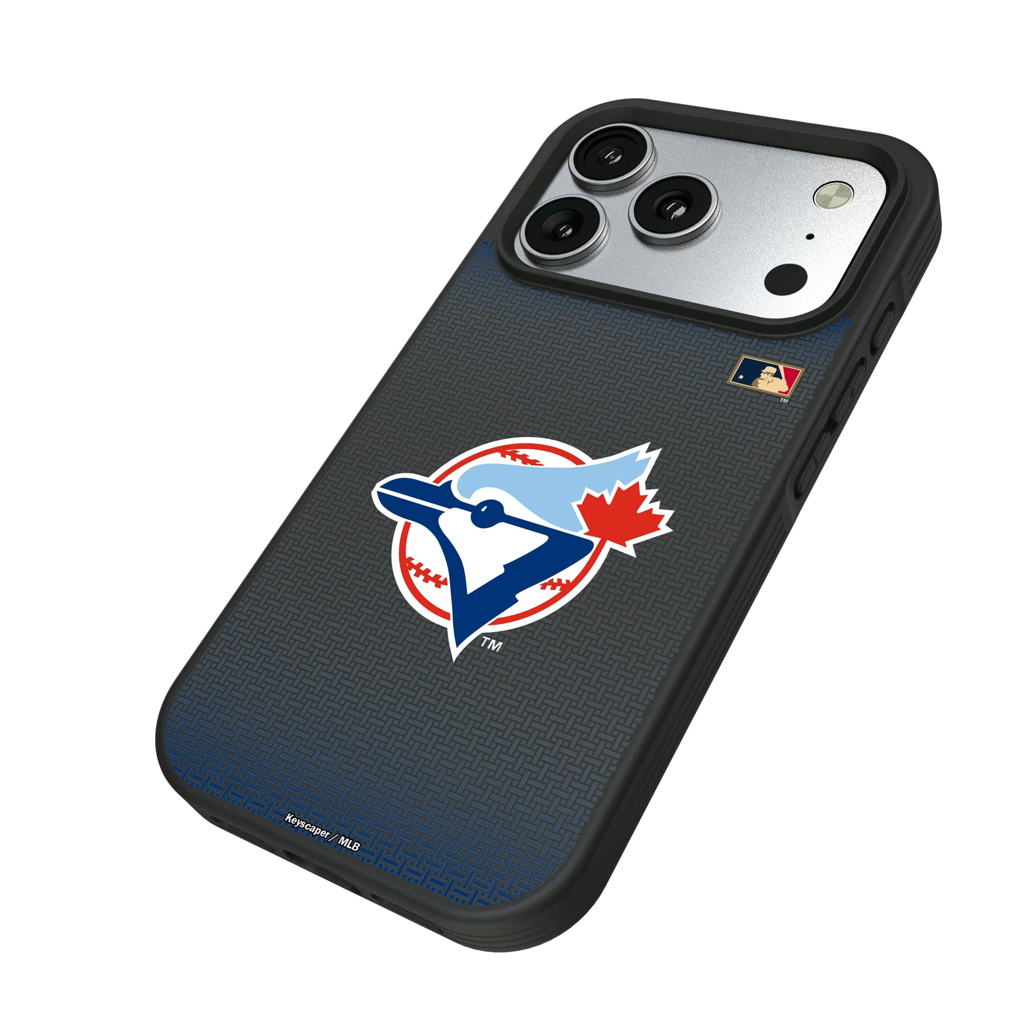 Toronto Blue Jays 1977-1988 - Cooperstown Collection Linen iPhone Bump Phone Case for Apple iPhone - Isometric View#Device_iPhone 17 Pro