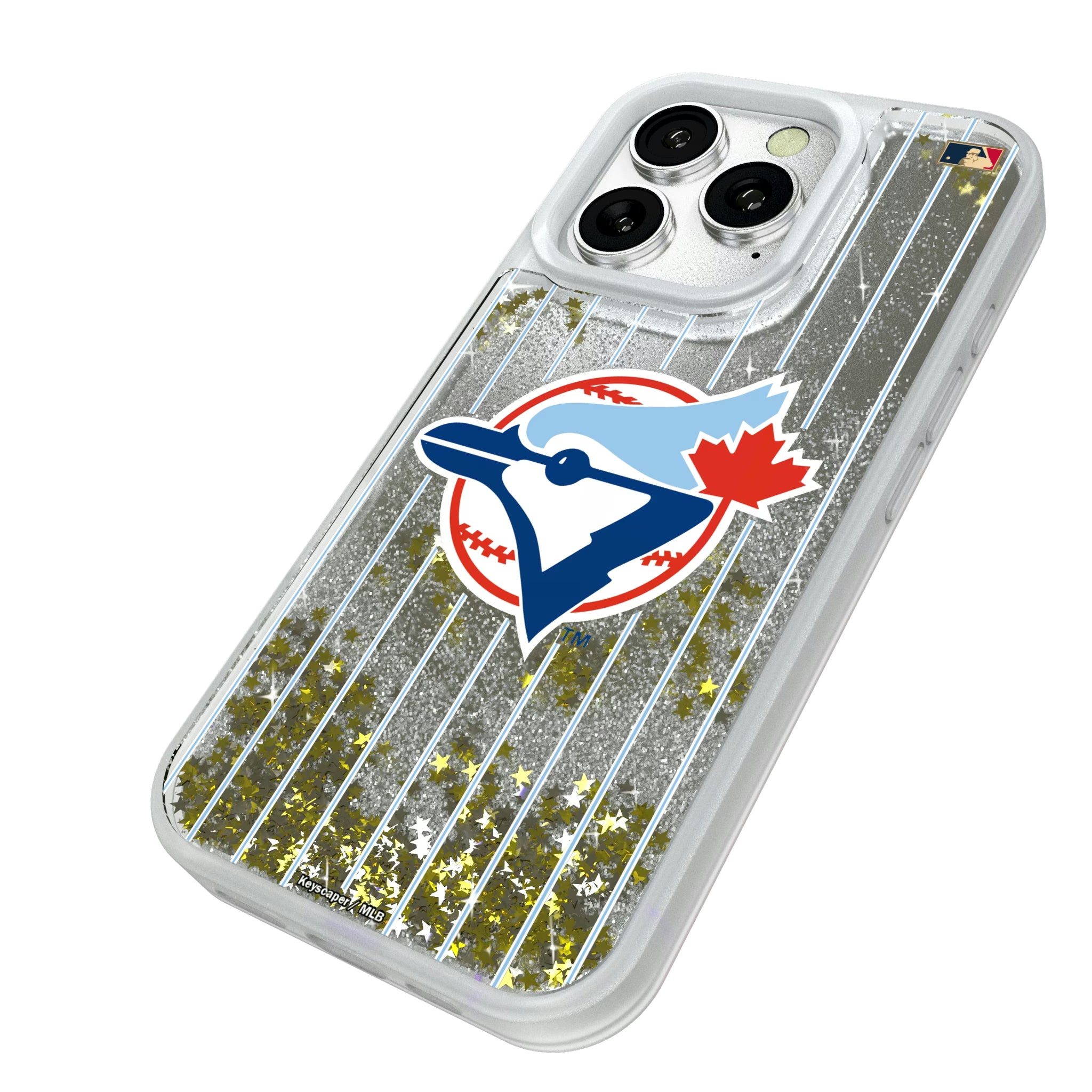 Toronto Blue Jays 1977-1988 - Cooperstown Collection Pinstripe iPhone Glitter Phone Case for Apple iPhone - Isometric View#Device_iPhone 16 Pro
