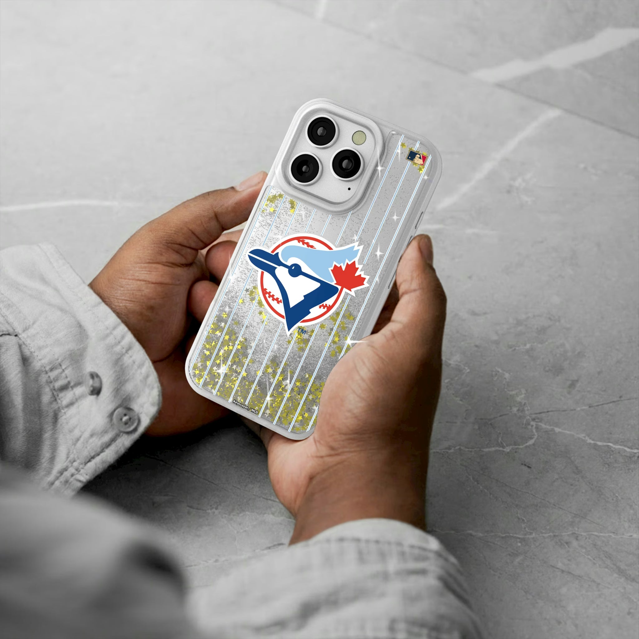 Toronto Blue Jays 1977-1988 - Cooperstown Collection Pinstripe iPhone Glitter Phone Case for Apple iPhone - Lifestyle#Device_iPhone 16 Pro